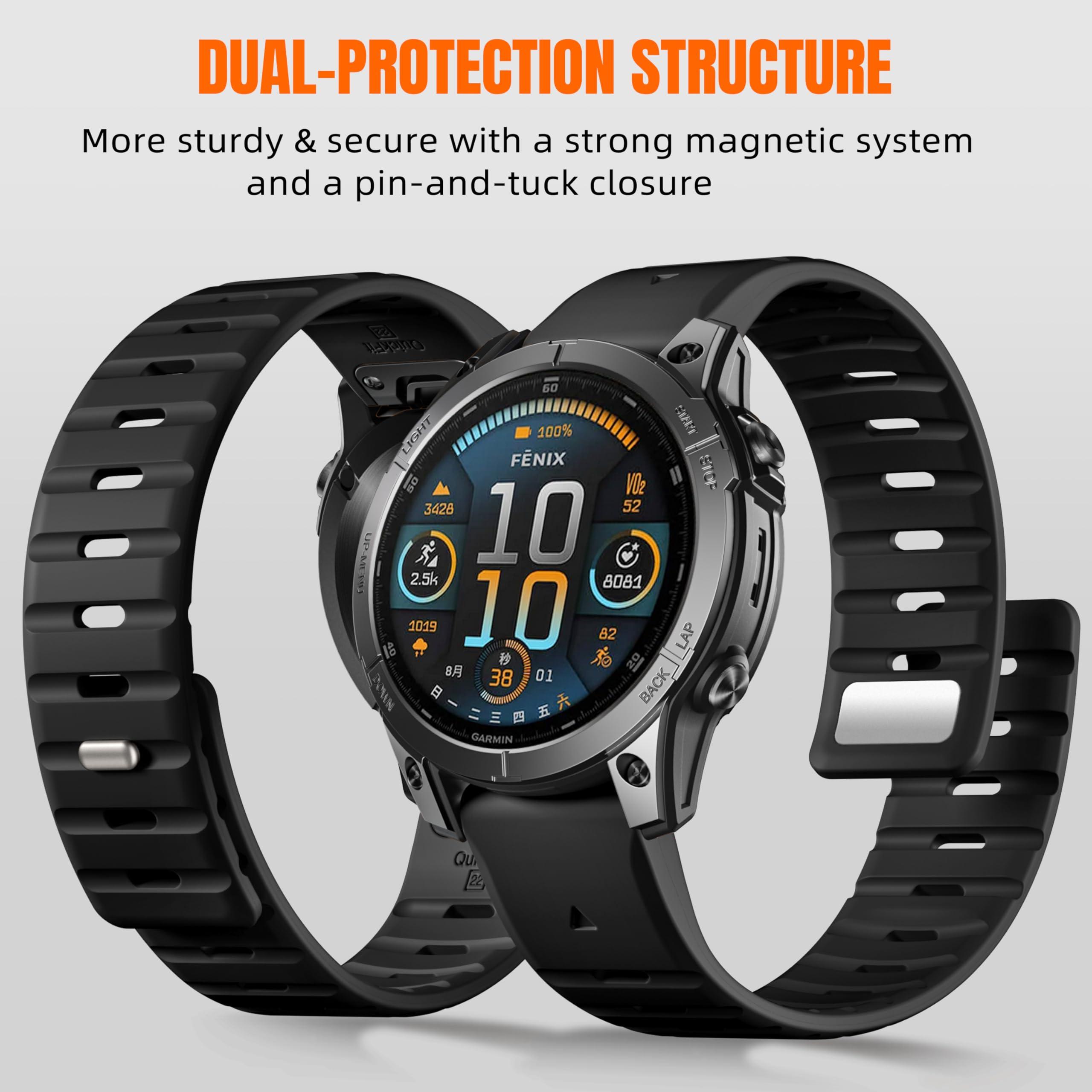 Bandletic Compatible with Garmin Instinct Watch Bands - Magnetic Silicone Rugged Sport Strap Quick Fit 22mm Watch Band for Fenix E/8/7/6/5/Forerunner 965/955/945/935/745/Epix 2/Approach S70/S62/S60 - Image 3