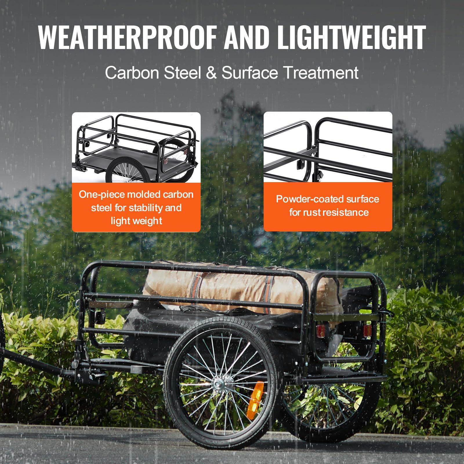 VEVOR Bike Cargo Trailer, 88/100/160 lbs Load Capacity, Heavy-Duty Bicycle Wagon Cart, Foldable Compact Storage with Universal Hitch - Image 3