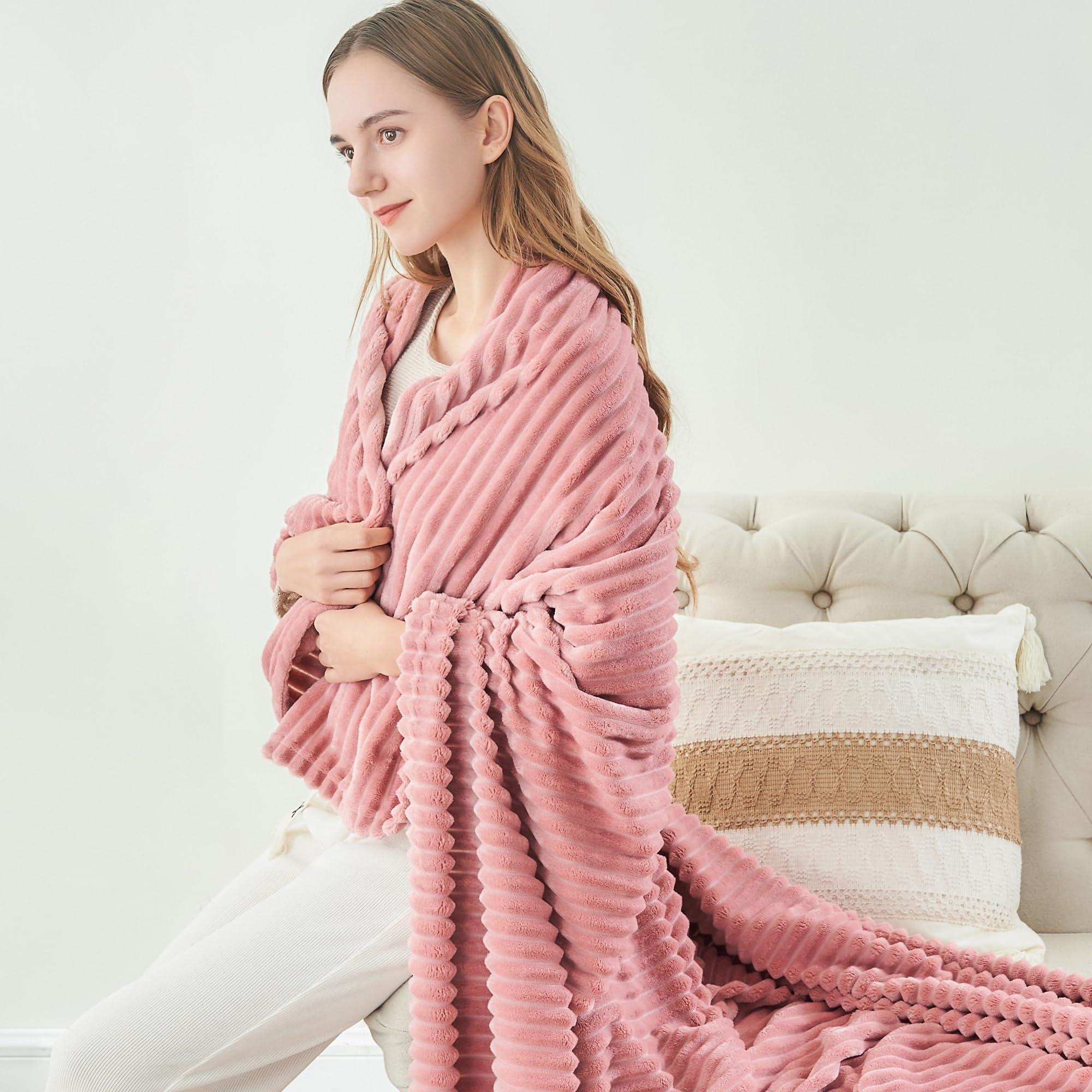 BEDELITE Fleece Throw Blanket for Couch – 3D Ribbed Jacquard Soft and Warm Decorative Fuzzy Blanket – Cozy, Fluffy, Plush Lightweight Pink Throw Blankets for Bed, Sofa, 50x60 inches - Image 8