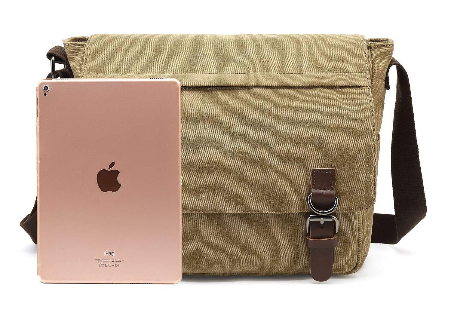 Sechunk Canvas Vintage Messenger Bag Shoulder bag Leather Large Travel Crossbody bags for men women 15inch Laptop - Image 6