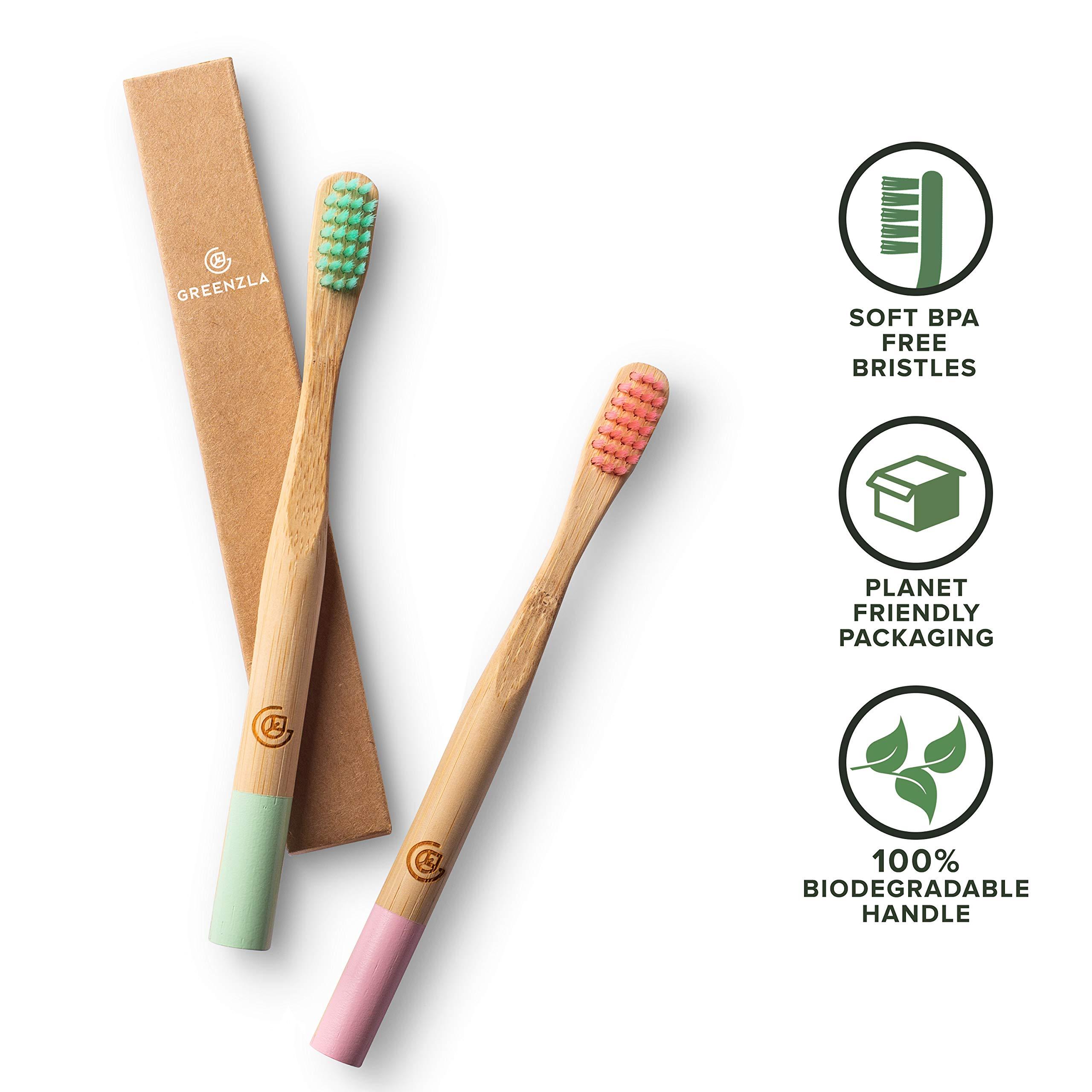 Greenzla Kids Bamboo Toothbrushes (6 Pack) | BPA Free Soft Bristles Toothbrushes | Eco-Friendly, Natural Bamboo Toothbrush Set | Biodegradable & Compostable Charcoal Wooden Toothbrushes - Image 3