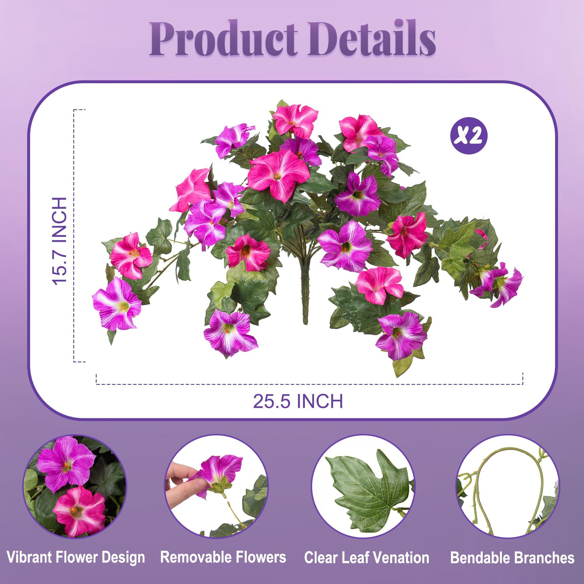 Ammyoo Artificial Fake Flowers Plants for Outdoor Decoration, 2PCS Spring Faux Petunias Silk Flower UV Resistant No Fade Floral for Home Garden Balcony Yard Porch Realistic Indoor Decor (Red Lotus) - Image 2