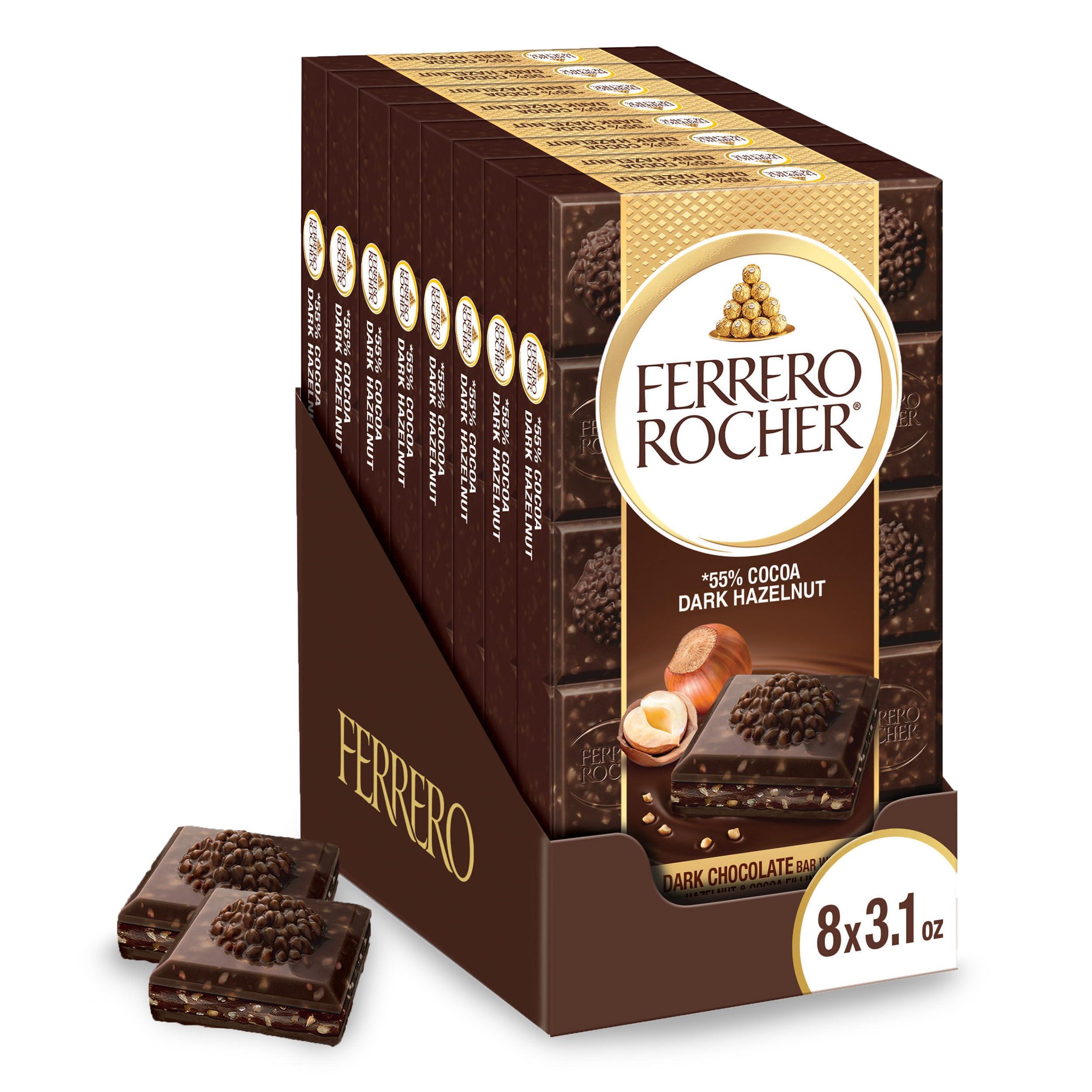 Ferrero Rocher Premium Chocolate Bars, 8 Pack, Dark Chocolate Hazelnut, 3.1 oz Each
