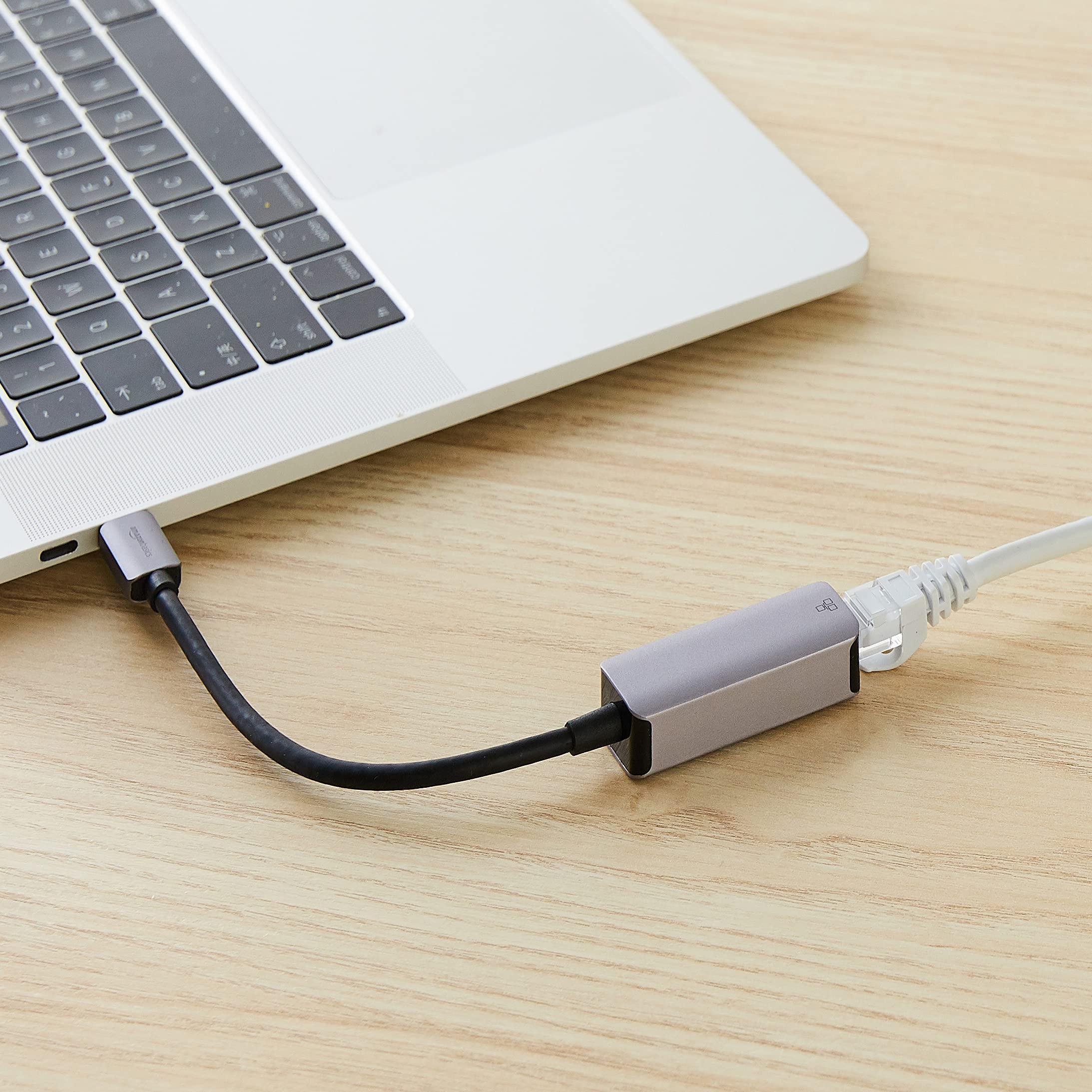 Amazon Basics Aluminum USB-C to RJ45 Gigabit Ethernet Adapter, Fast Network, Grey, 2.07 x 0.81 x 0.6 inches - Image 7