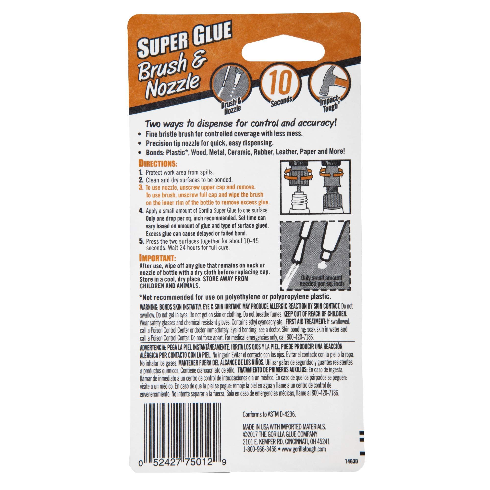 Gorilla Super Glue with Brush & Nozzle Applicator, Clear Glue, 12 Gram (Pack of 1) - All Purpose and Fast Setting for Projects and Repairs - Image 2