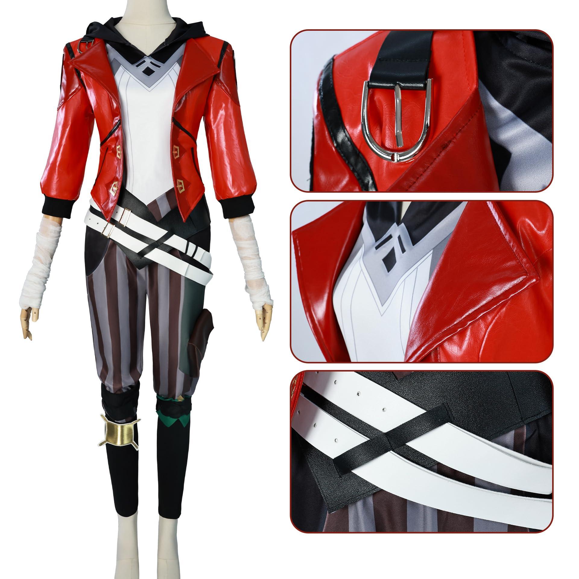 Women's Red Leather Anime Cosplay Jacket Full Set with Gradient Wig - Image 2