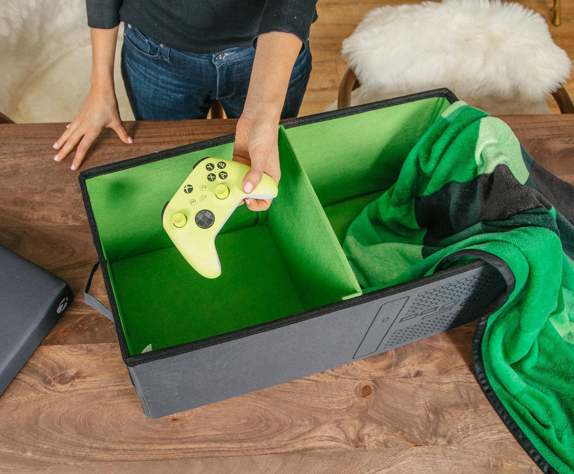 Ukonic Xbox Series X Logo Collapsible Storage Bin Chest with Lid | Fabric Basket Container with Handles, Cubby Cube Closet Organizer | Video Game Gifts And Collectibles | 24 x 12 Inches - Image 6