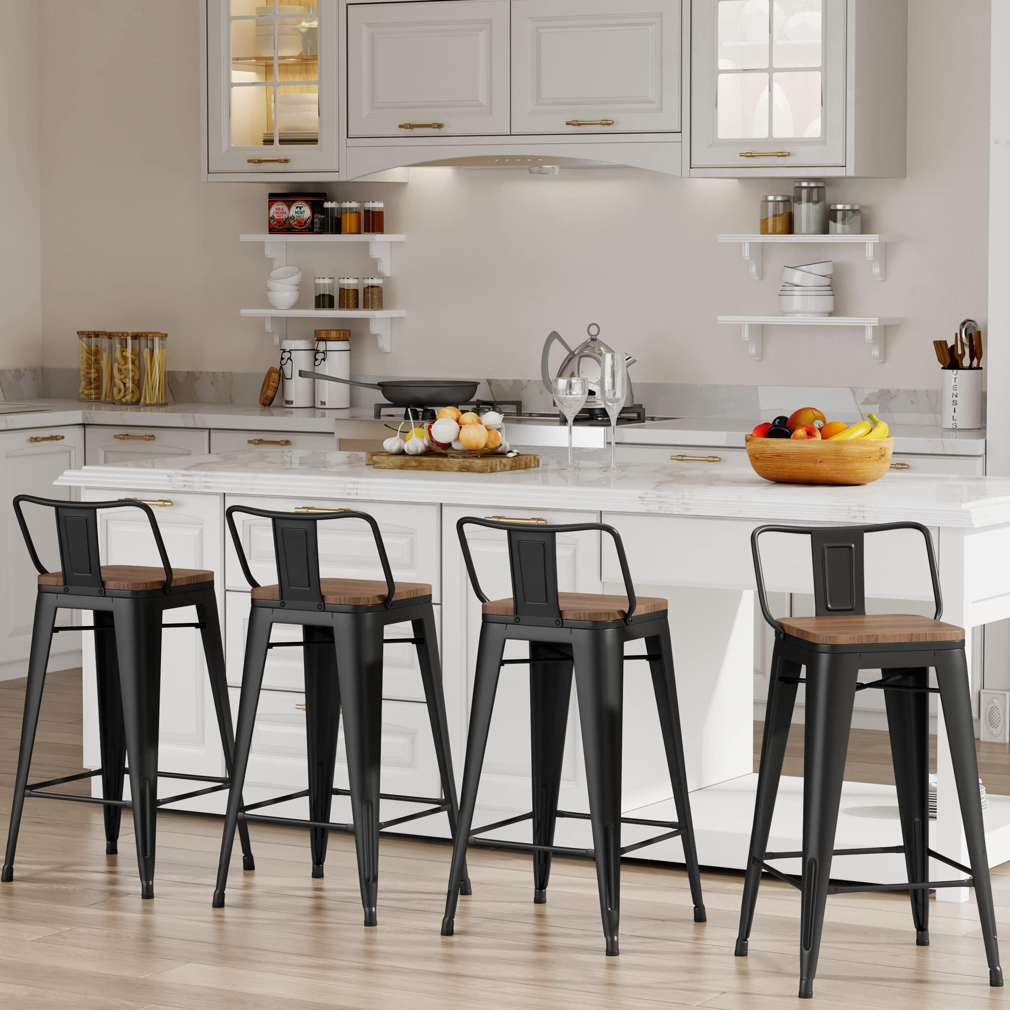 Changjie Furniture 24 Inch Bar Stools Set of 4 Industrial Metal Barstools Counter Height Bar Stool with Backs for Home Kitchen (24 inch, Black) - Image 4