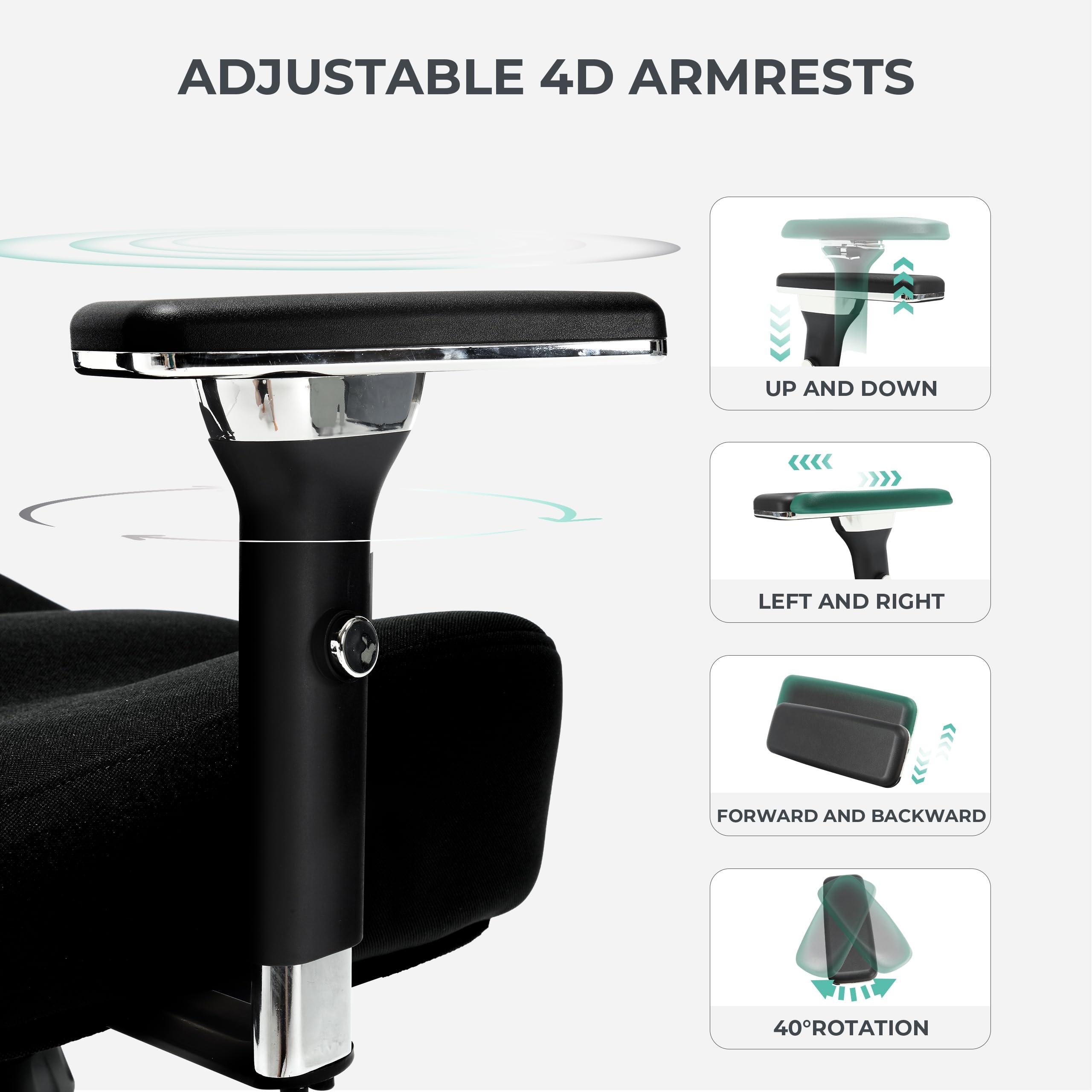 Big and Tall Office Chair 500lbs, Ergonomic Oversize Mesh Desk Chair, Heavy Duty High Back Computer Chair with Wide Thick Seat Cushion, Adjustable Lumbar Support, 4D Armrests - Image 7