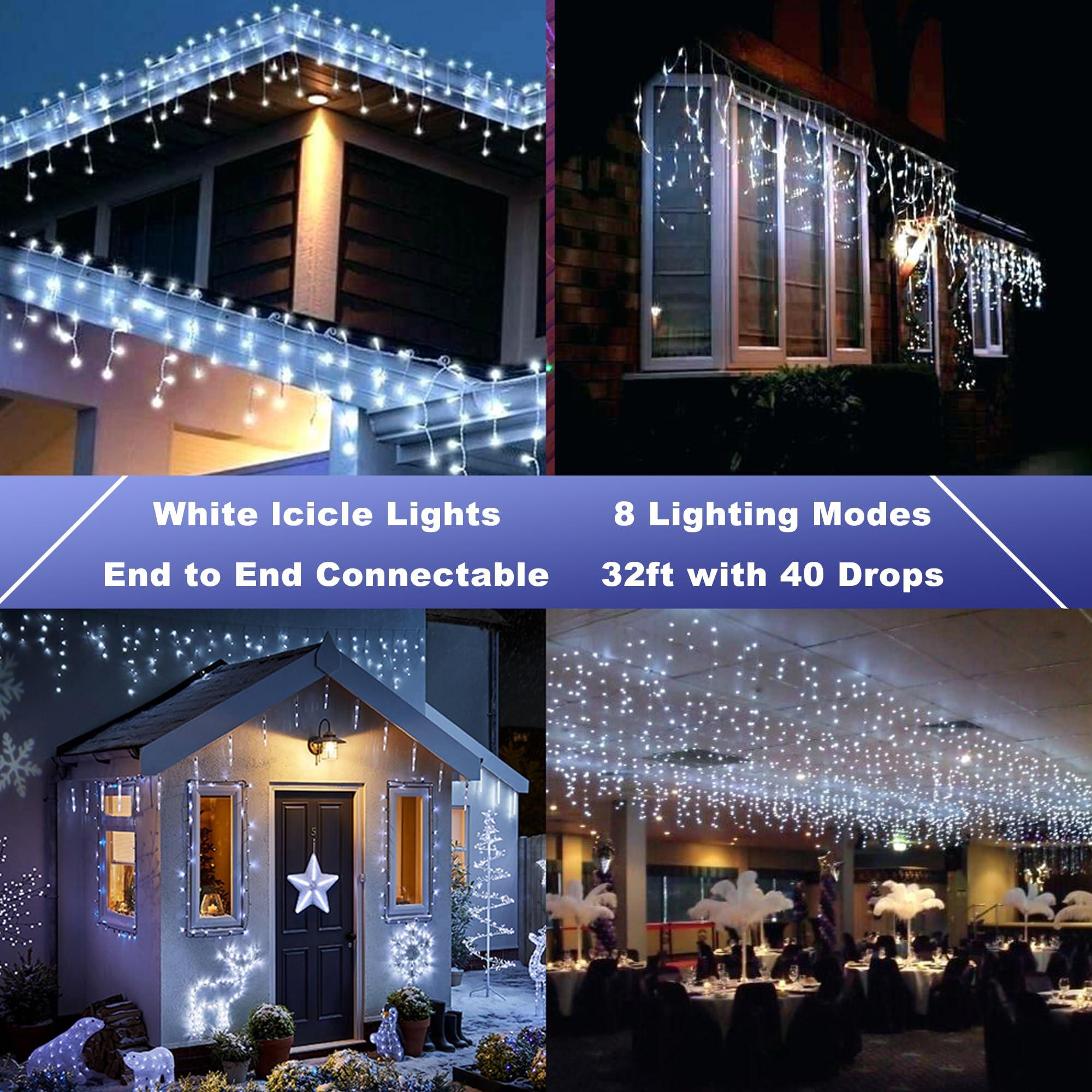 Lomotech Christmas Icicle Lights - 32Ft 8 Modes Waterproof Christmas Lights Connectable with Timer for Holiday, Wedding Party, Eaves, Christmas Decorations (White) - Image 6