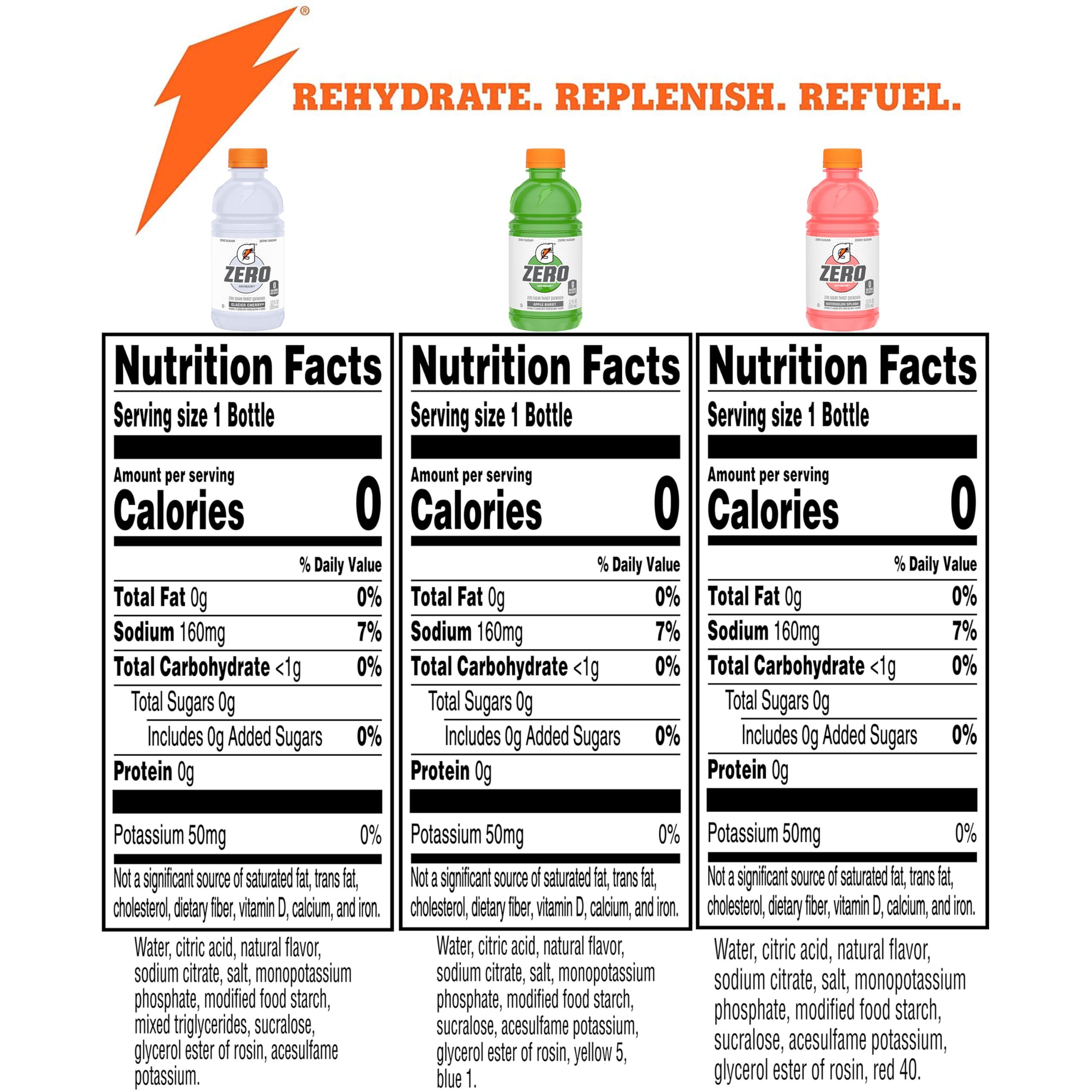Gatorade G Zero Sports Drink, Glacier Cherry, Watermelon Splash, Apple Burst Variety Pack, 12 Fl Oz (Pack of 18) - Image 2