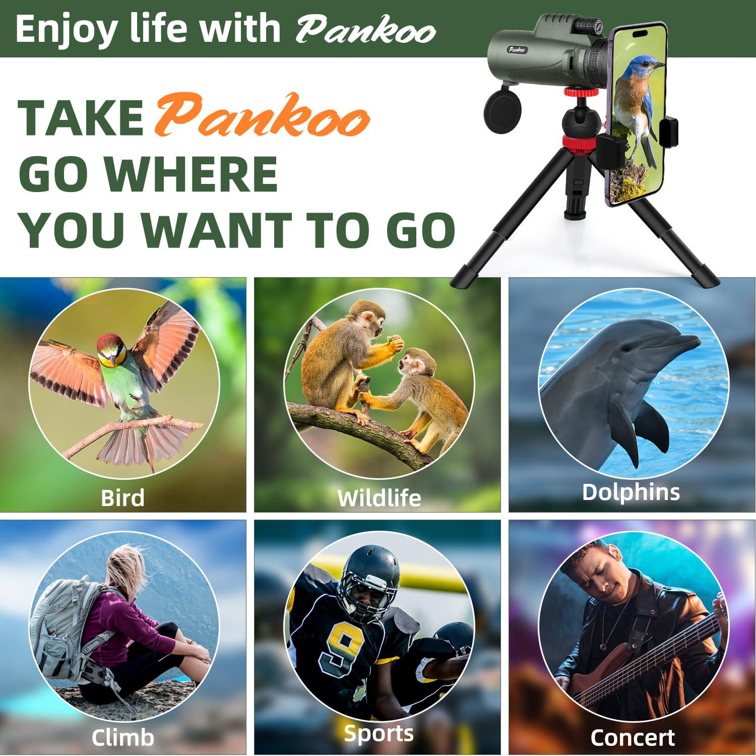 Pankoo 40X60 Monocular Telescope with Smartphone Holder & Upgraded Tripod, 2024 BAK4 Prism FMC Monoculars for Adults, HD Monocular Scope for Bird Watching Hiking Concert Camping Travelling - Image 5