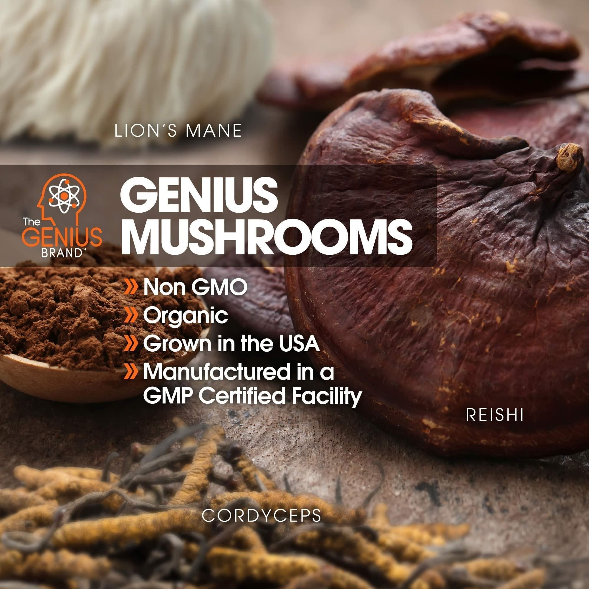 Genius Mushroom Supplement - Full-Spectrum Lion’s Mane, Cordyceps, Reishi -Daily Brain Nootropic for Energy, Focus, Memory & Overall Wellness - 90 Capsules – Organic for Mental Clarity & Performance - Image 8