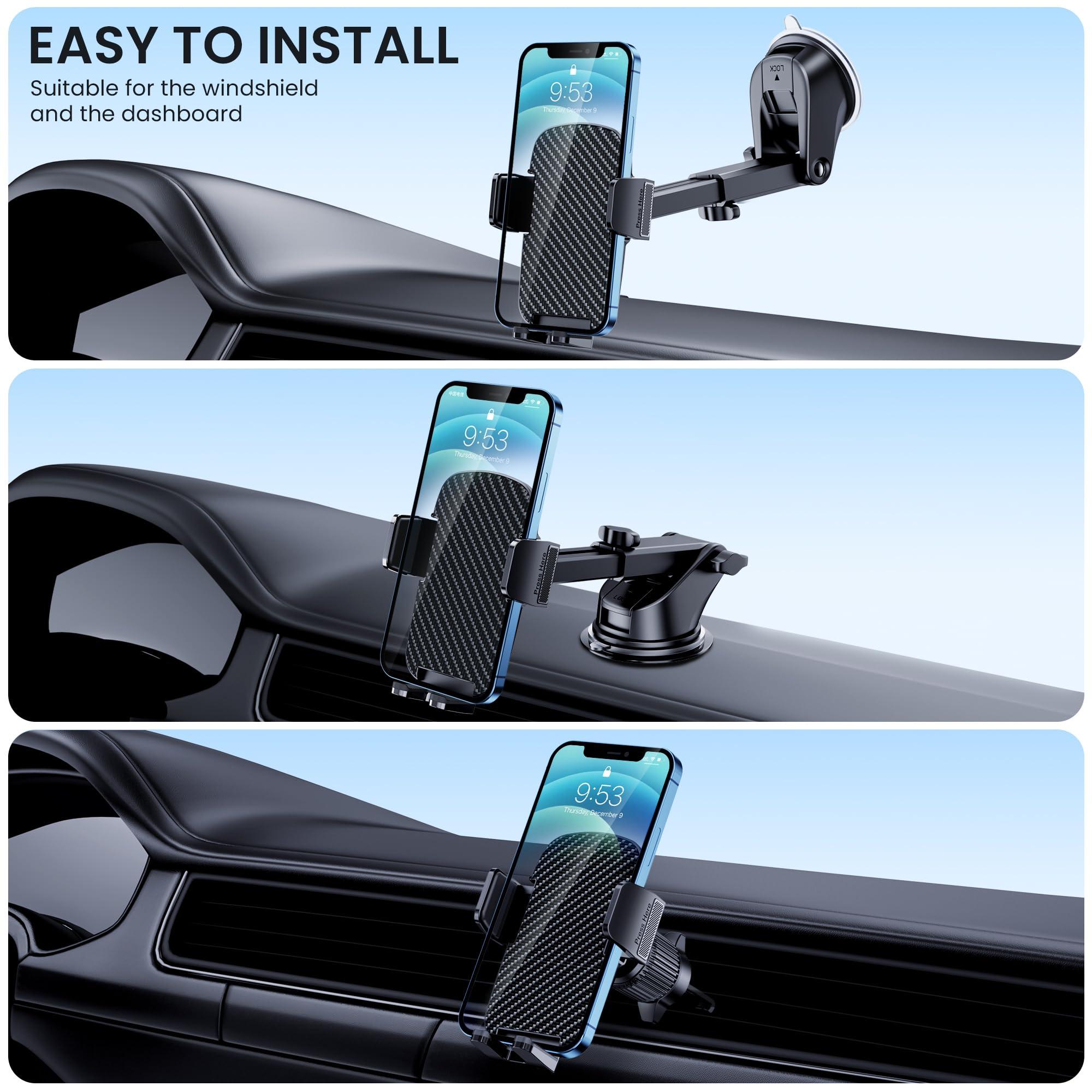 TICILFO Car Phone Holder [Military-Grade Suction] Phone Stand for Car [Super Stable] Automobile Car Mount for iPhone Universal Accessories Air Vent Dashboard Windshield Mount Fit All iPhone Smartphone - Image 2