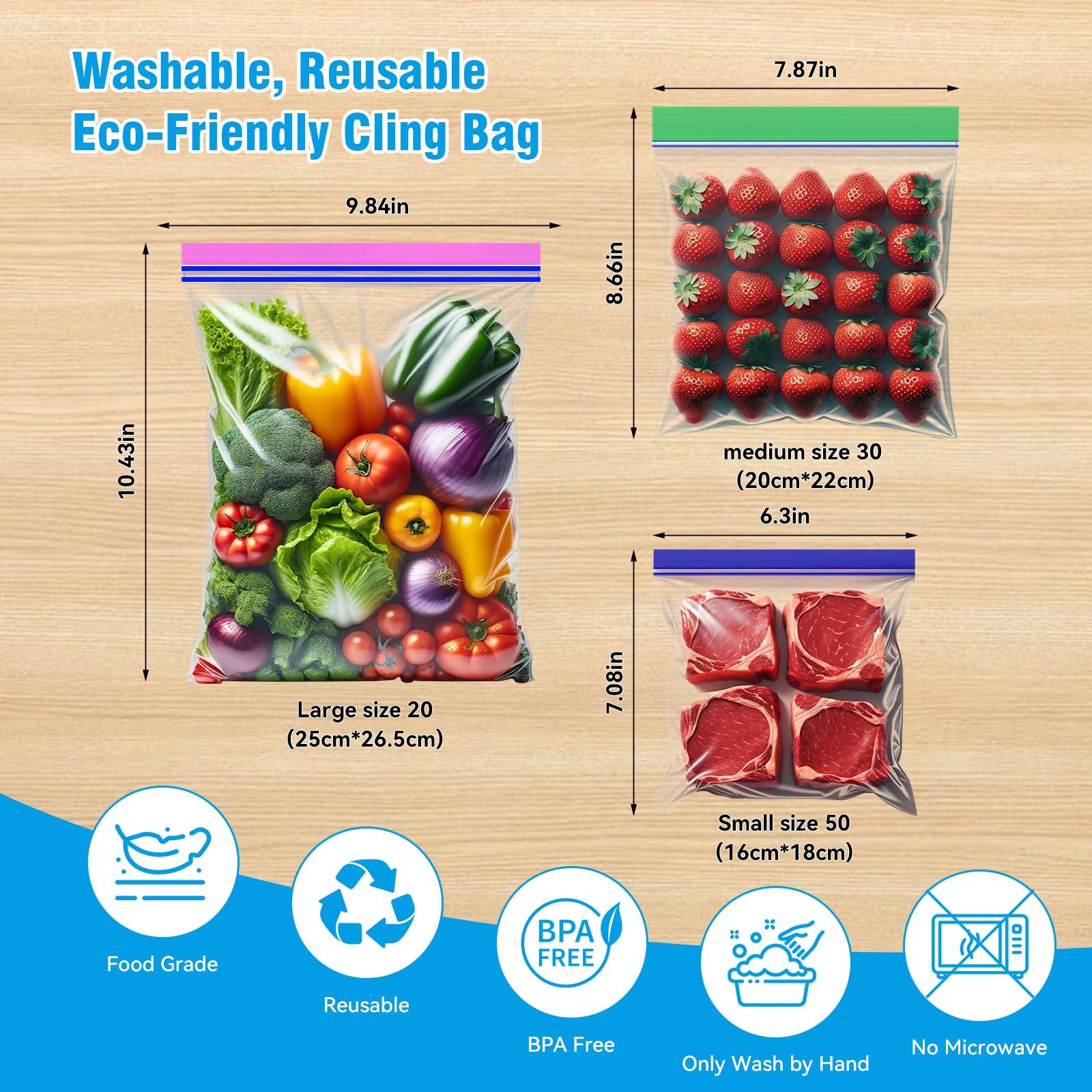 NANSIKE 100-Pack Food Storage Freezer Bags - 3 Sizes, Reusable with Zipper Lock for Fruit and Veggies, Microwave and Freezer Safe, No BPA - Strong Seal, Easy to Fill for Lunch, Snacks, and Meals - Image 2