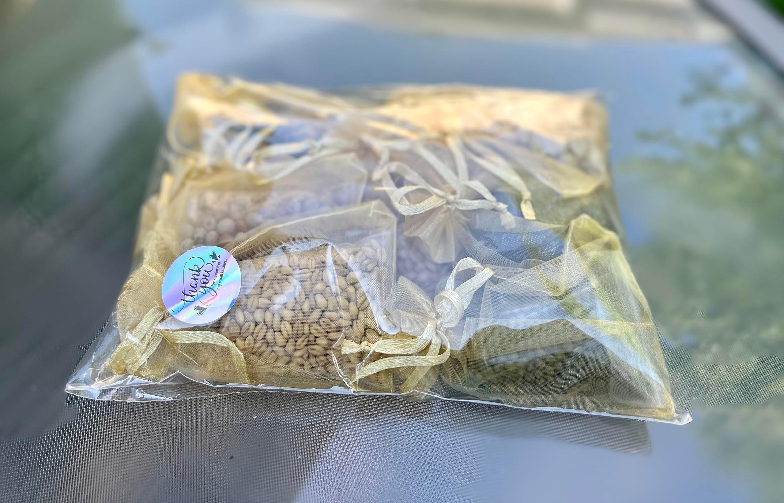 Navadhanya Pooja Kit - With Rice Paddy - Gruhapravesam - Satyanarayana - Navaratri - Navagraha - 9 Grains - 9 Planets - Hindu Ritual - Hinduism. Beautifully packed for home and temple Puja (Navadhanyam, Navadhanyalu). These Navadhanya's are offered during Homa, Puja , Gruhapravesam and house warming ceremony for Navagraha Shanthi. - Image 5