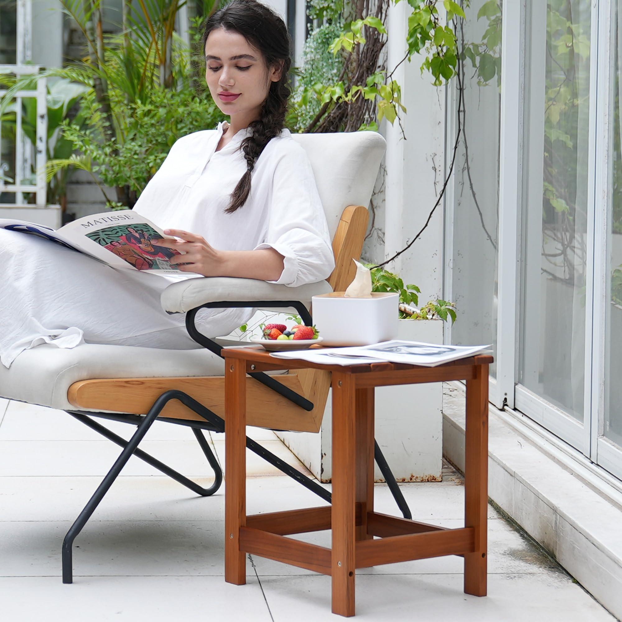 Utoplike Teak Outdoor Side Table for Patio, Pool Coffee Accent Table, Wood End Tables for Garden, Backyard, Bed, Living Room, Couch - Image 2