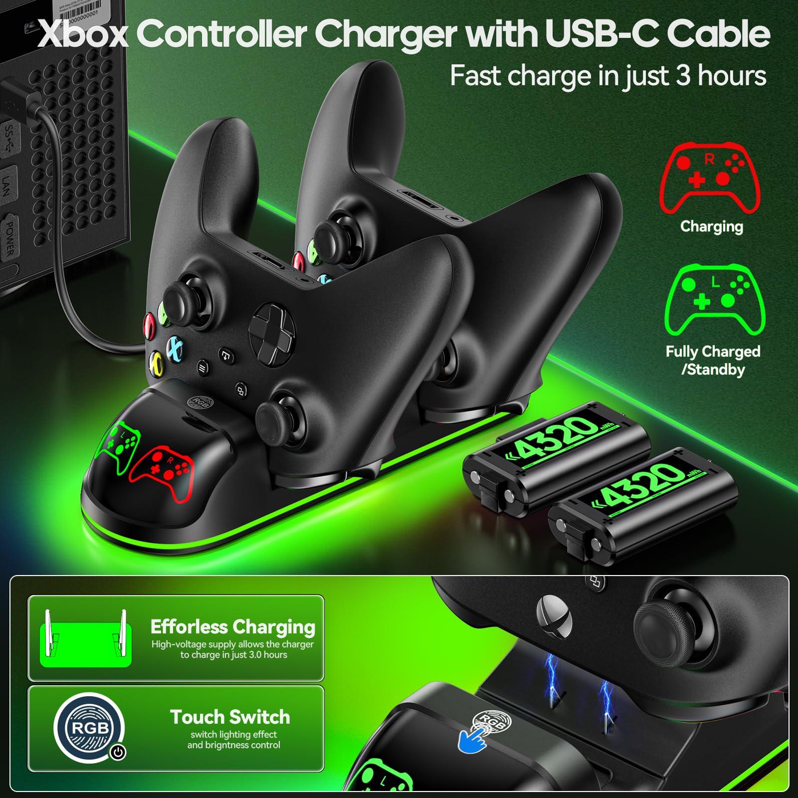 OIVO XSX Controller Charger Station with 2 Packs 4320mWh Rechargeable Battery for Xbox Series X/S/One/Elite/Core Controller, Charging Dock for Xbox with 4 Packs Covers - Image 3