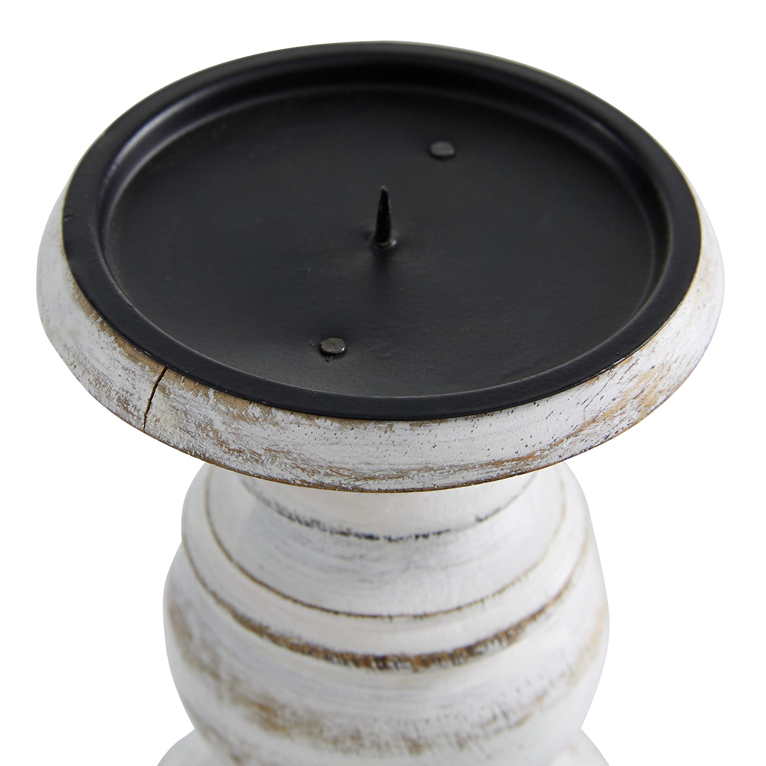 Deco 79 Mango Wood Decorative Candle Holder Turned Style Pillar Candle Stand, Set of 3 Candlestick Holder 10", 8", 6”H, White - Image 7