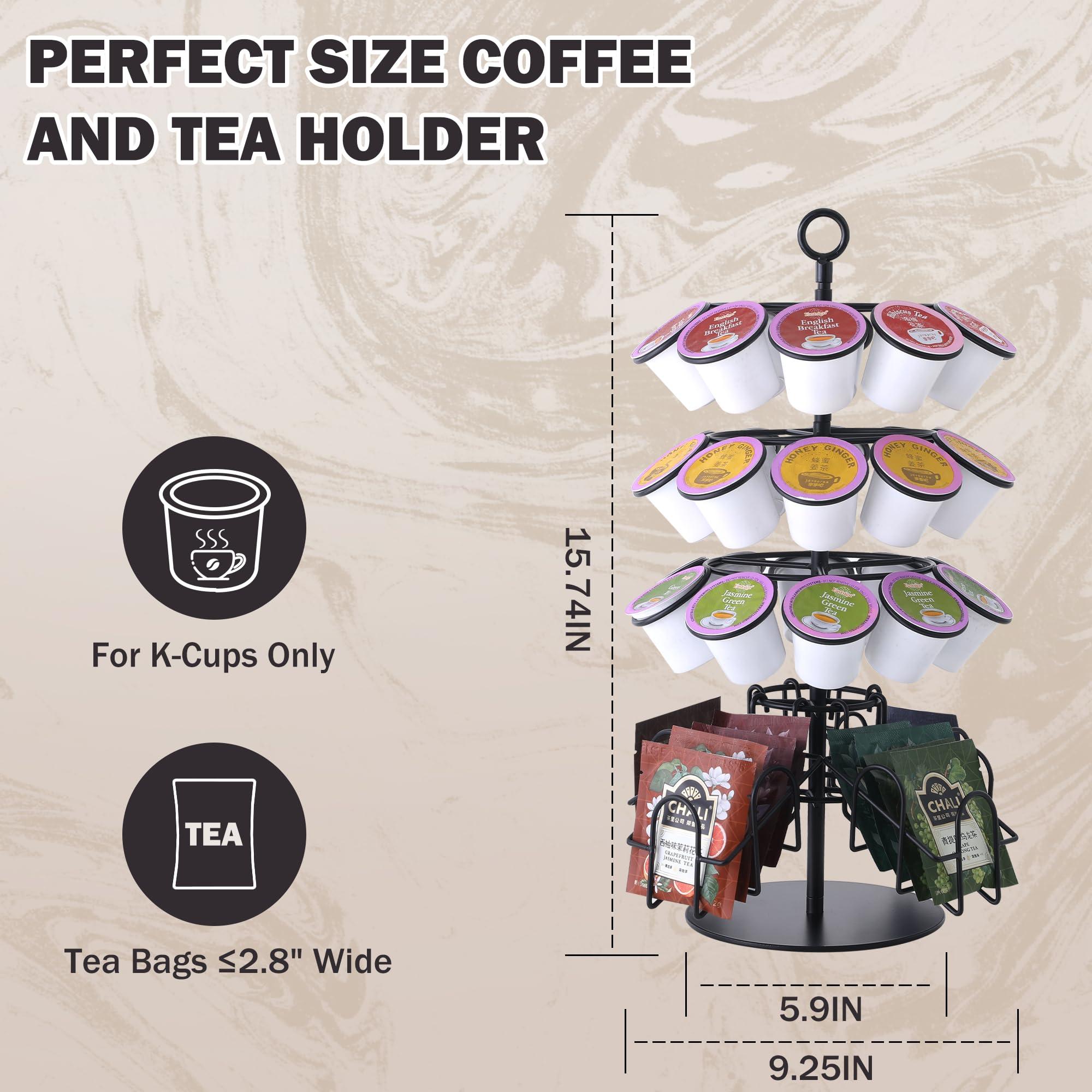 Eastsign Coffee Pod Holder for Keurig & Tea Bag Organizer, K-Cup Holder Compatible with 36 K-Cups Pods, 60 Tea Bags, Spins 360-Degrees Carousel Stand, Coffee Pod Tea Bag Storage Stand Organizer for Countertop - Image 3