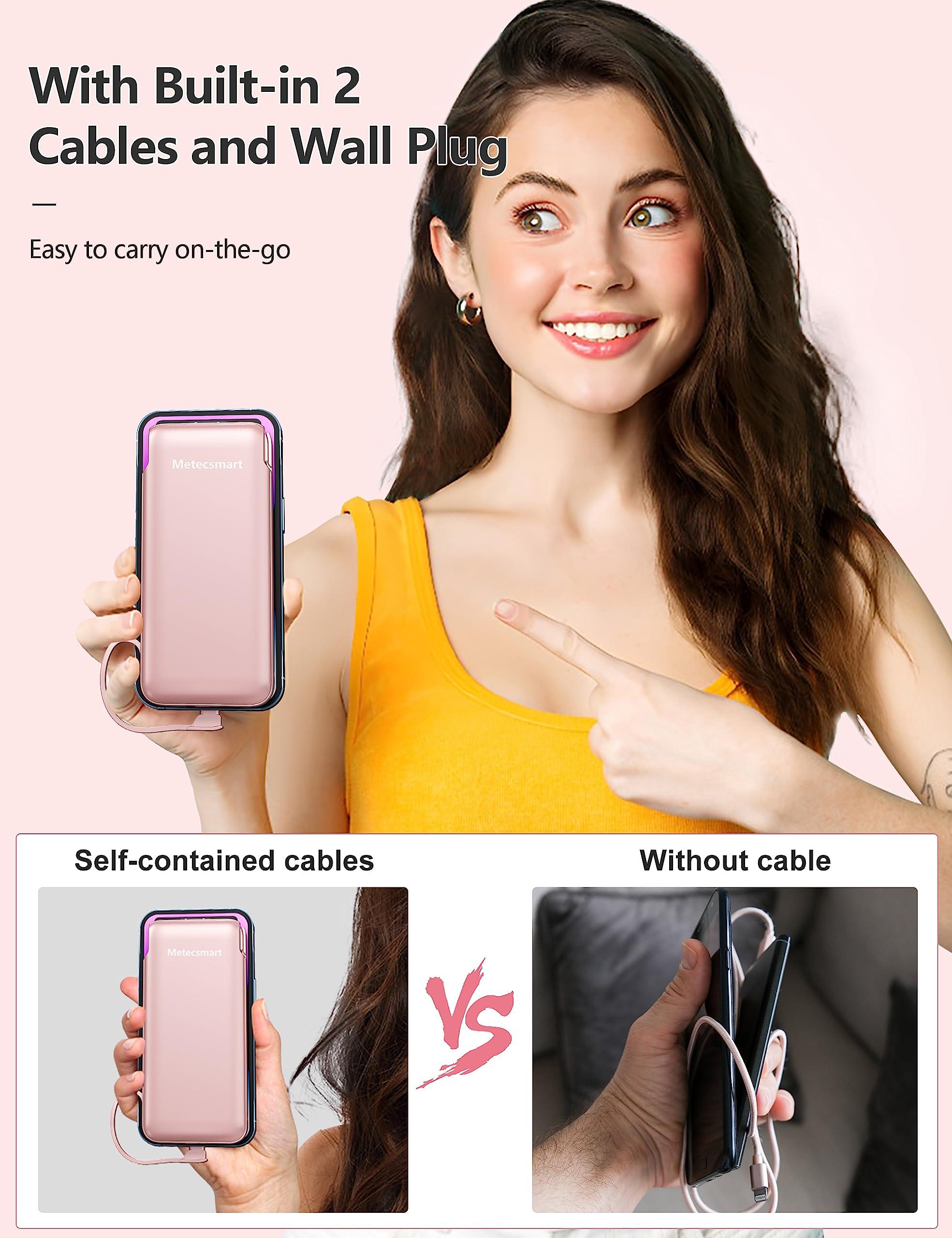 Metecsmart Portable Charger Power Bank with Built-in Cable & AC Plug, 10000mAh Fast USB-C Charger, Slim Mini Battery for iPhone 16/15/14/13/Pro/Max & All USB-C Devices - Image 2
