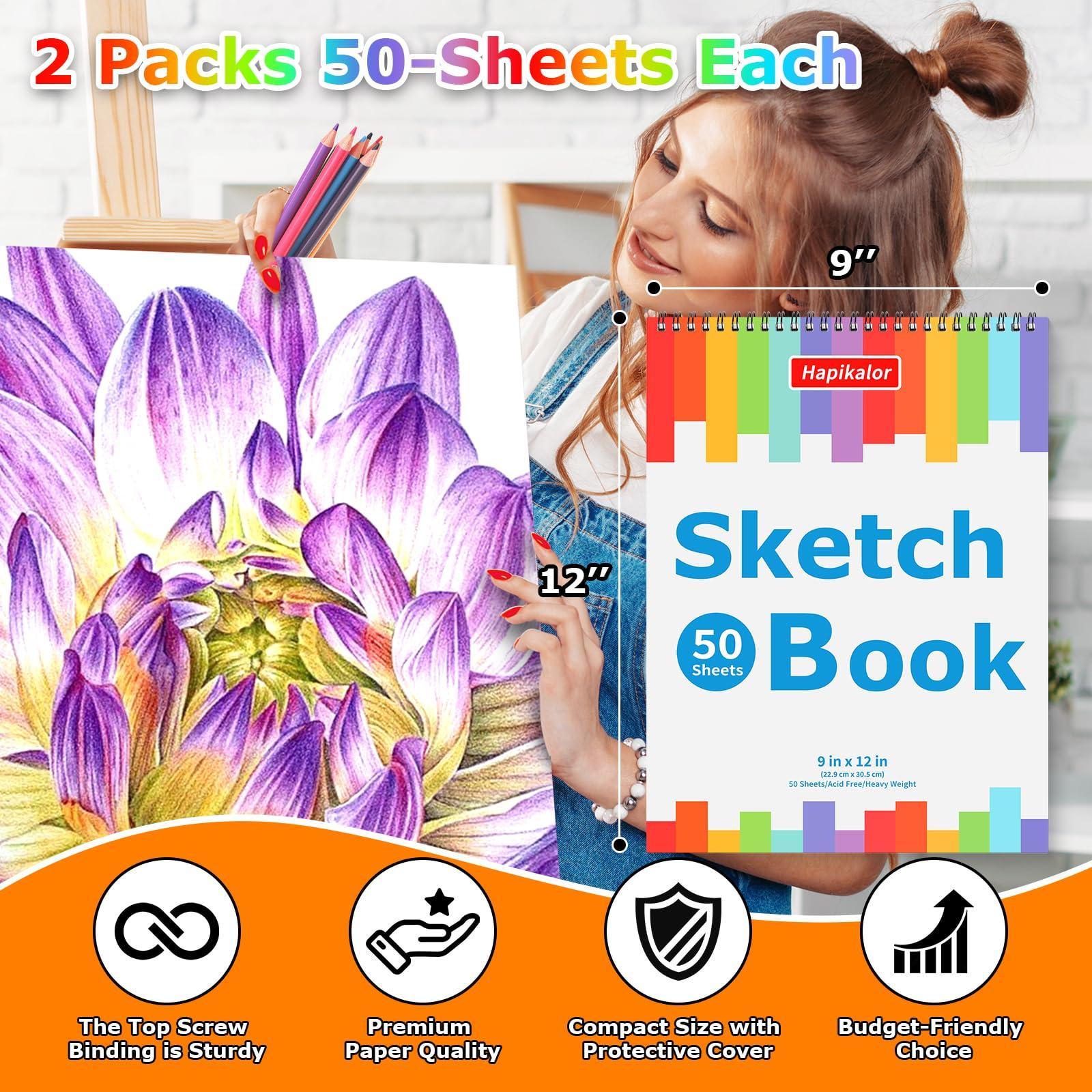 9" x 12" Sketch Book, 2-Pack 50 Sheets Spiral Bound Art Sketchbook, Acid Free Artist Drawing Book Paper, Art Supplies for Adults Kids, Craft Activities, Sketch Paper for Drawing Coloring Sketching - Image 6