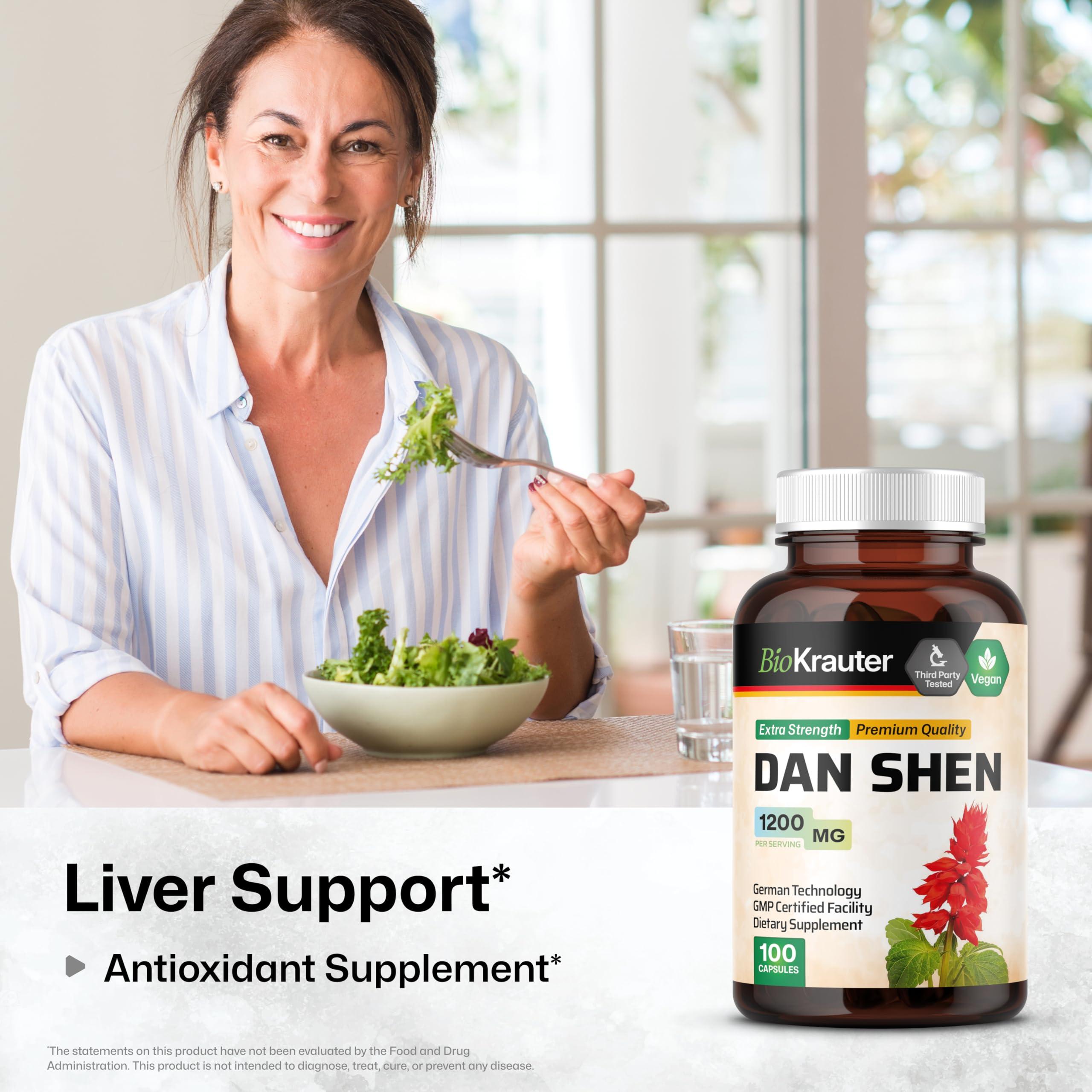 BIO KRAUTER Dan Shen Root Capsules - 1200 mg Strength - 100 Red Sage Caps - Antioxidant Source - Salvia Miltiorrhiza Root - Vegan - Image 2