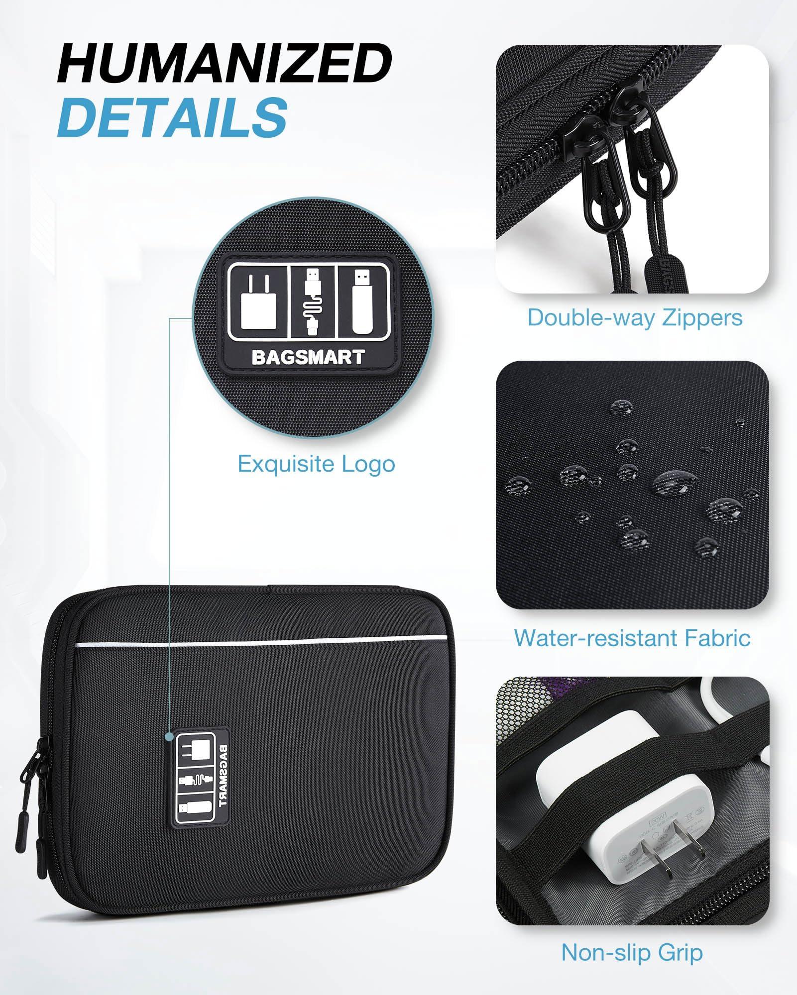 BAGSMART Electronics Travel Organizer Case, Tech Accessories Cord Storage Bag for Phone, Power Bank, SD Card, Cables, Black - Image 4