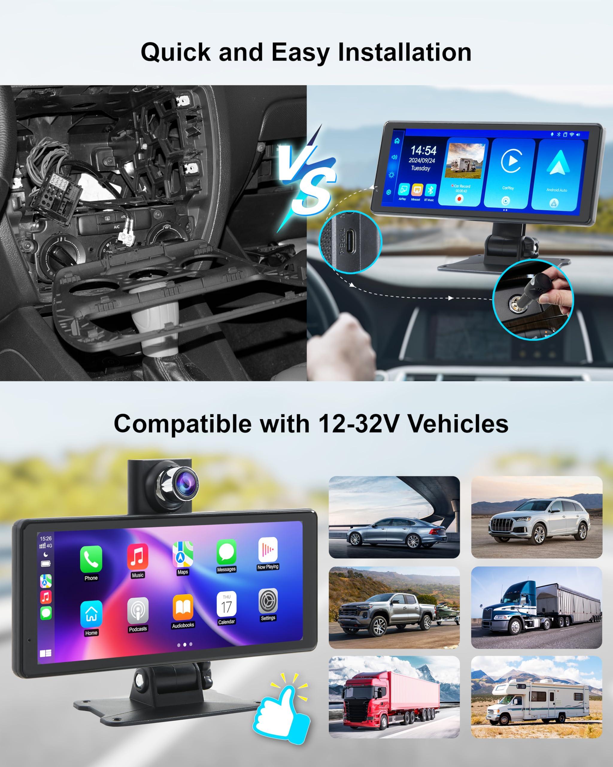 Wireless Car Stereo Carplay Screen with 4K Dash Cam, 8.1'' Portable 2K Touch Screen with 1080P Backup Camera, GPS Navigation for Car Play, Android Auto, Voice Control, Mirror Link, DVR, Bluetooth - Image 8