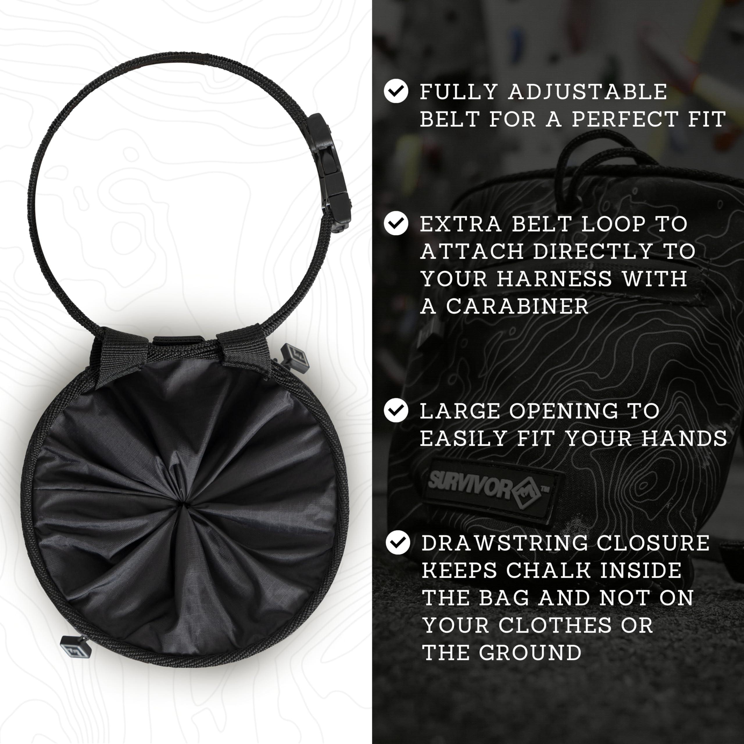 Chalk Bag + Refillable Chalk Ball - Iconic Topographical Map, Draw String Closure, 2 Zippered Pockets, & Brush Holder - Climbing Chalk Bag for Rock Climbing, Bouldering, Weightlifting, Gymnastics - Image 6