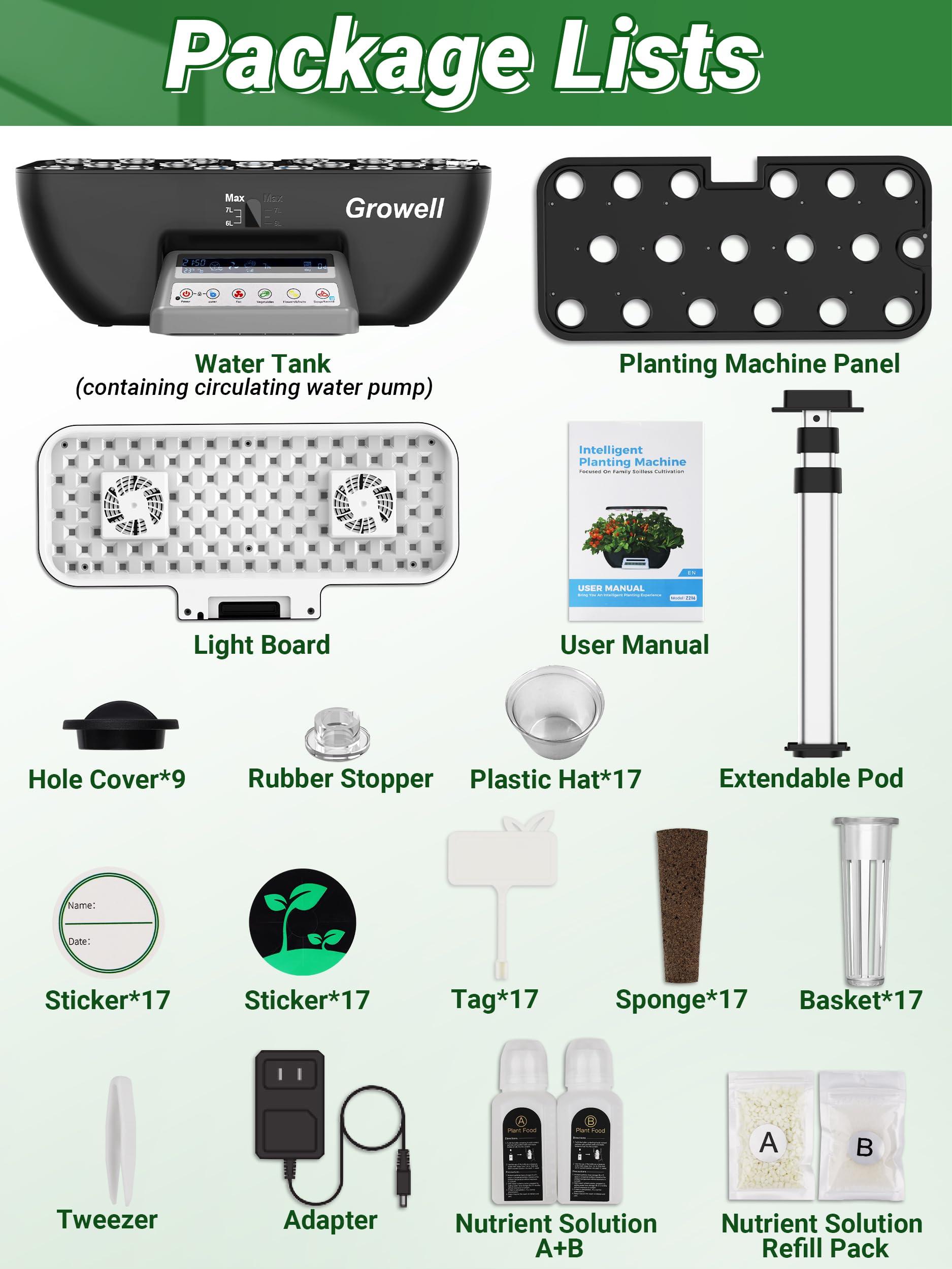 Hydroponics Growing System Kit, 17 Pods Herb Garden with 102 28W Full-Spectrum Grow Lights & 2 Fans, Indoor Garden with Water Pump, 10L Water Tank, Auto Timer, Height Adjustable (Black & Grey) - Image 7