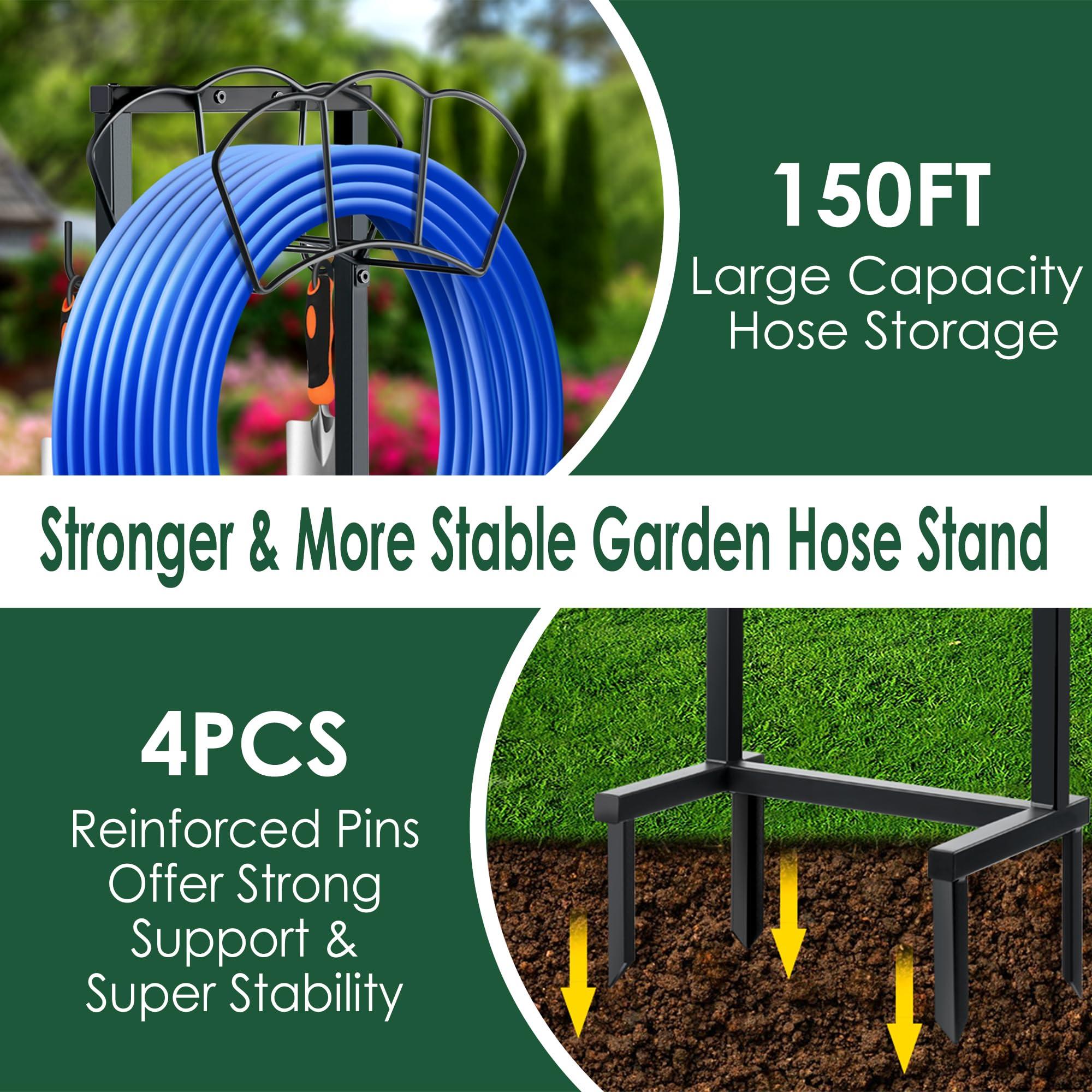 EONFAY Garden Hose Holder, Heavy Duty Water Hose Holders, Sturdy Metal Hose Stand, Hose Organizer, Water Hose Hanger Rack, Hose Reel Storage Stake hold 150Ft Water Hoses, for Patio, Lawn, Garden - Image 5