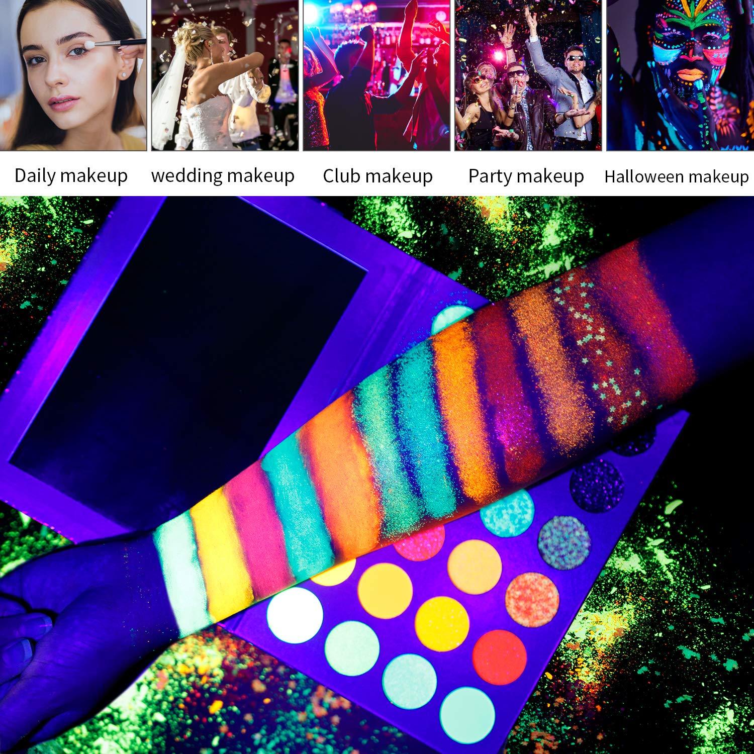 DE'LANCI Neon Eyeshadow Palette Glow in the Dark, Aurora Glow Eyeshadow Pallets Stage, Halloween Christmas Makeup Kit UV Blacklight Matte and Glitter Fluorescent Eye Shadows Highly Pigment - Image 3