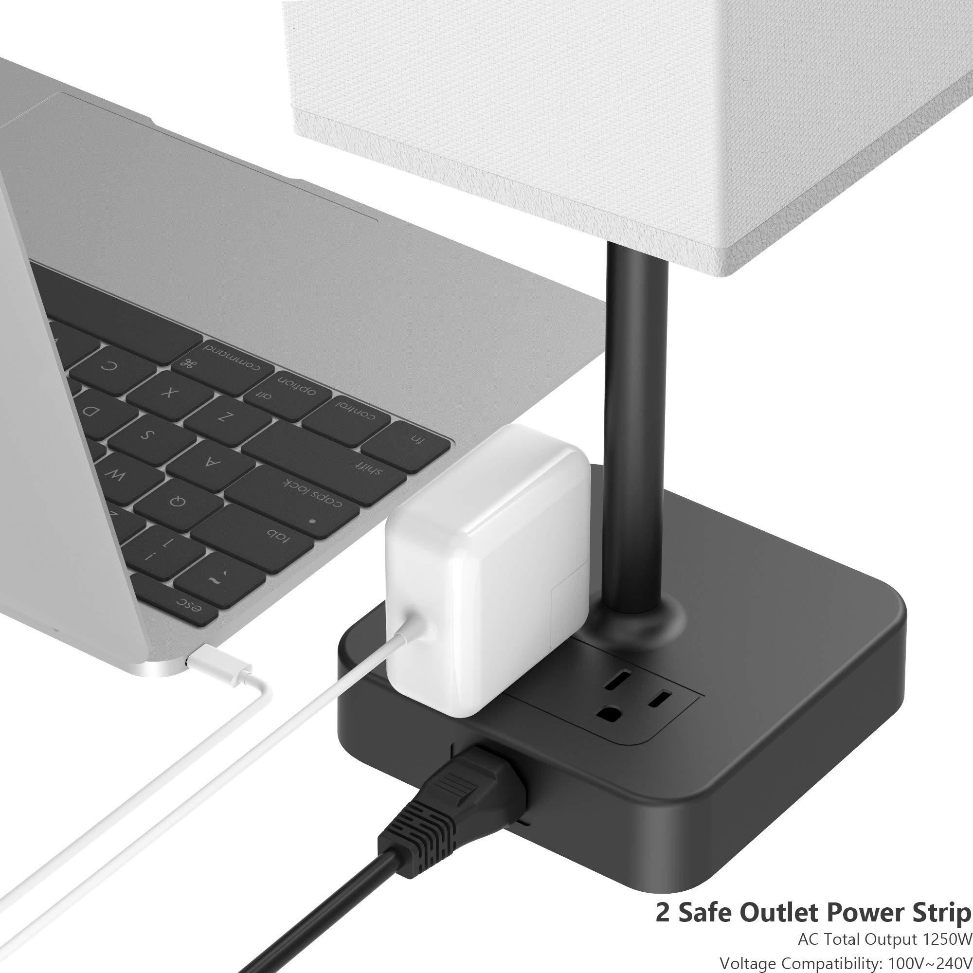 Alimentata Touch Control Bedside Table Lamp with USB C & USB A Charging Port and 2 AC Outlet, Minimalist LED Desk Light with Charger Base White Fabric Shade for Bed Room/Nightstand/Office - Image 5