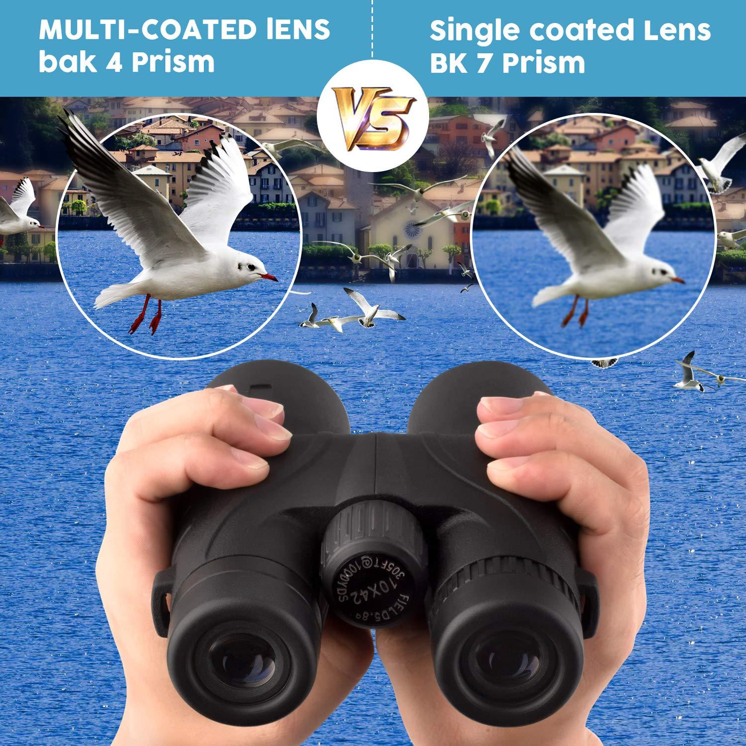 Binoteck 10x42 Binoculars for Adults - Professional HD Roof BAK4 Prism Lens Binoculars for Bird Watching, Hunting, Travel, Sports, Cruise, Concert, with Carrying Bag - Image 3
