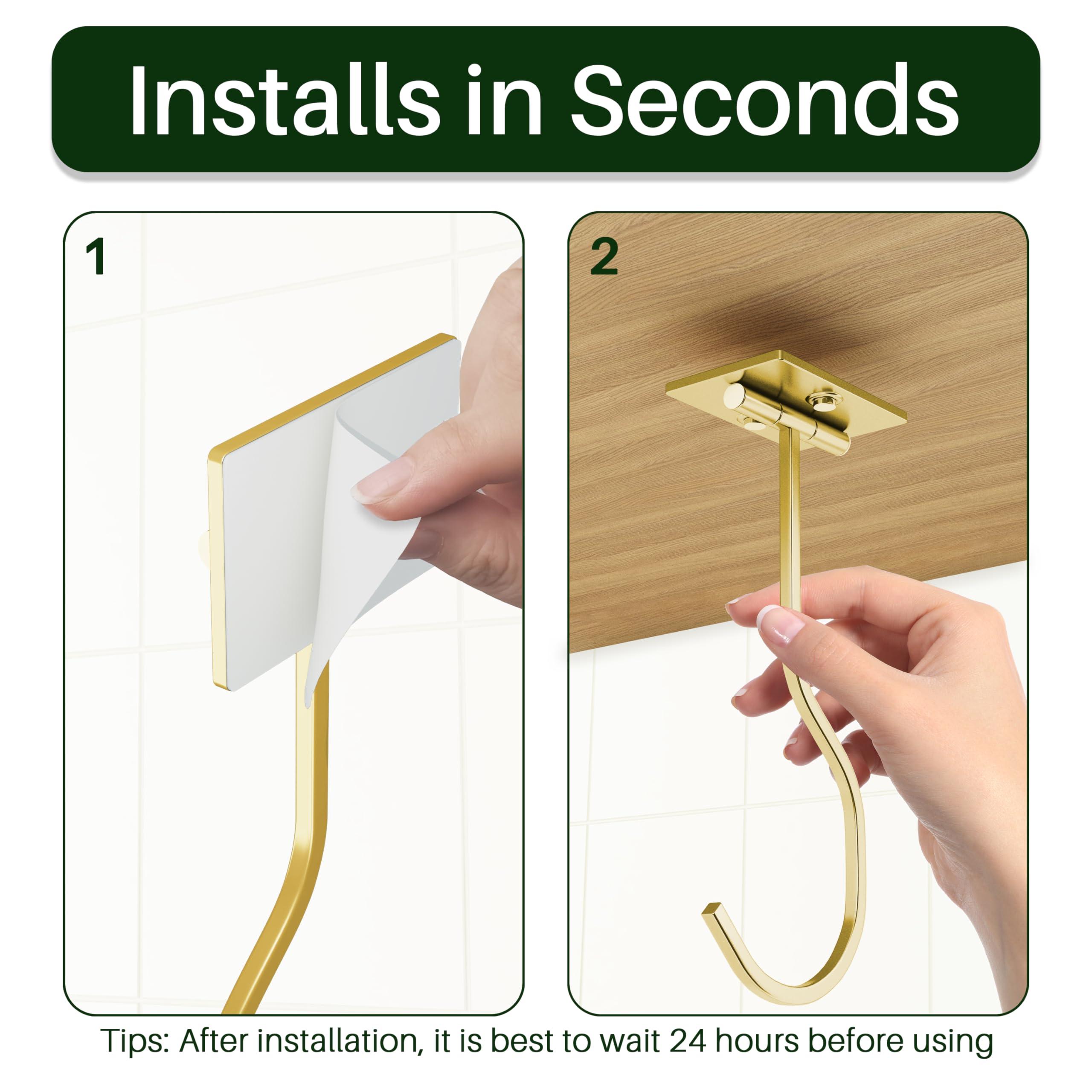 2-Pack Self Adhesive Banana Hook, Metal Banana Hanger Hook,Under Cabinet Hook For Bananas Or Other Kitchen Items, Foldable Banana Hook, Folds Up With Magnets When Not In Use, Keep Bananas Fresh,Gold - Image 6
