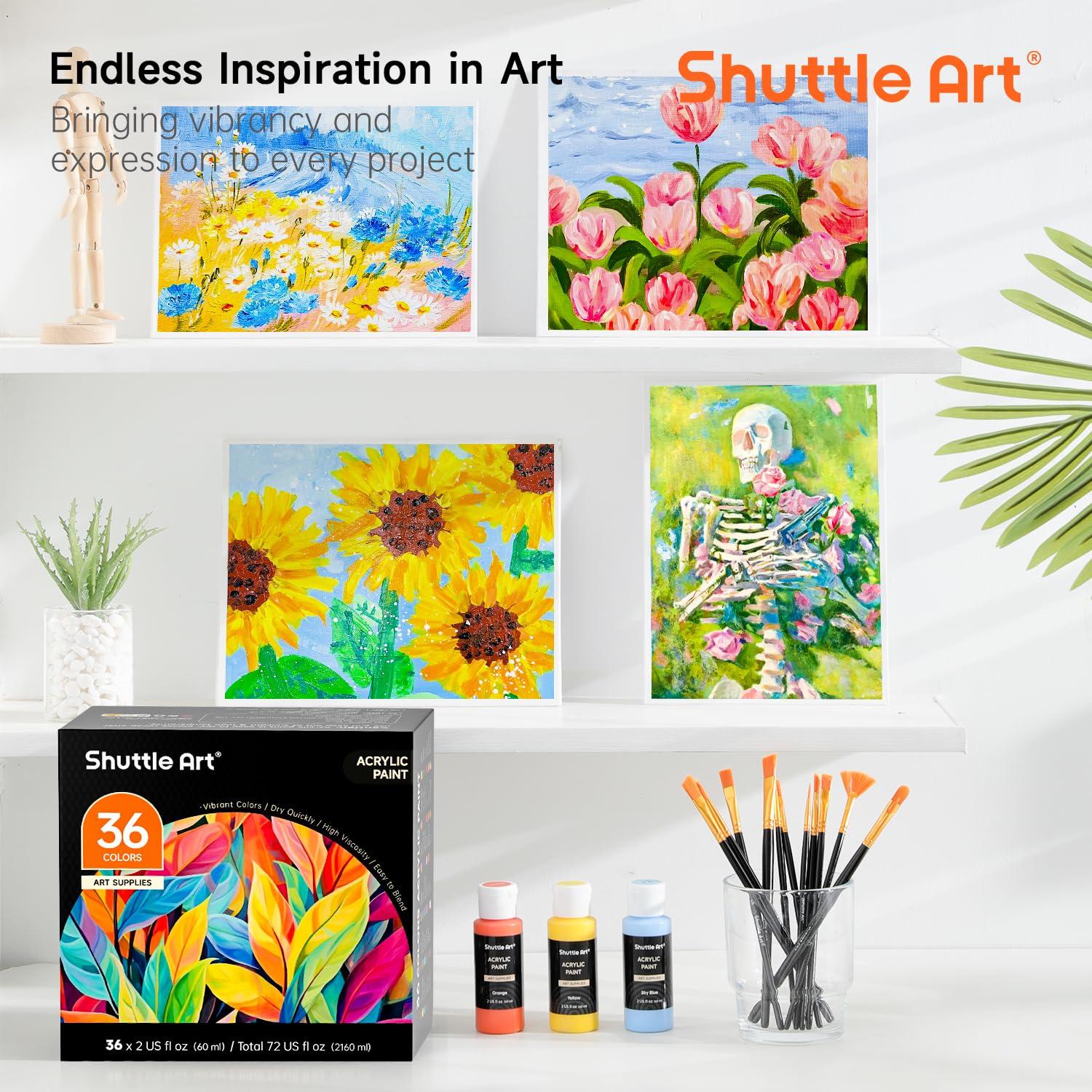Shuttle Art Acrylic Paint Set, 36 Colors Acrylic Paint with Brushes & Palette, 2oz/60ml Bottles, Rich Pigments Non-toxic for Artists Kids & Adults, Painting on Canvas Rock Ceramic Wood - Image 8