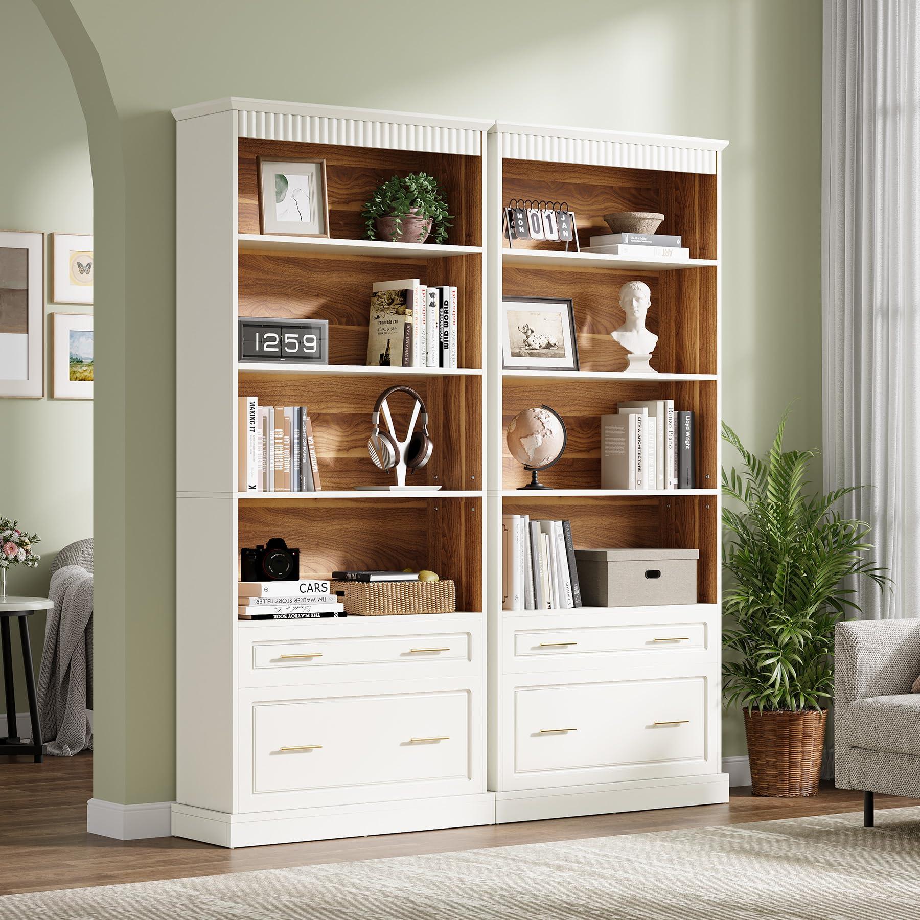 Tribesigns 5-Shelf Bookcase with File Cabinet Drawer, 72" Tall Bookshelf, Modern Free-Standing Wood Bookcase, Large Open Display Storage Book Shelf for Living Room (2, White) - Image 2