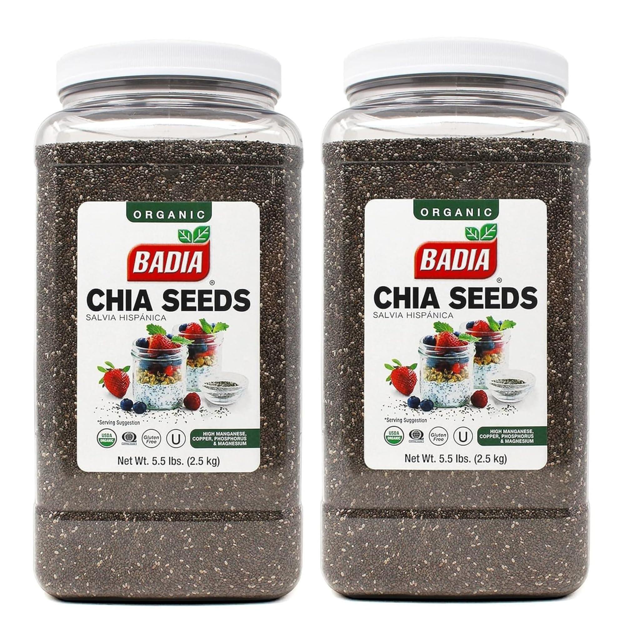 Badia Organic Chia Seeds, 5.5 Pounds (Pack of 2) – Superfood Rich in Omega-3, Fiber & Protein for Smoothies, & Baking, Gluten Free, Kosher