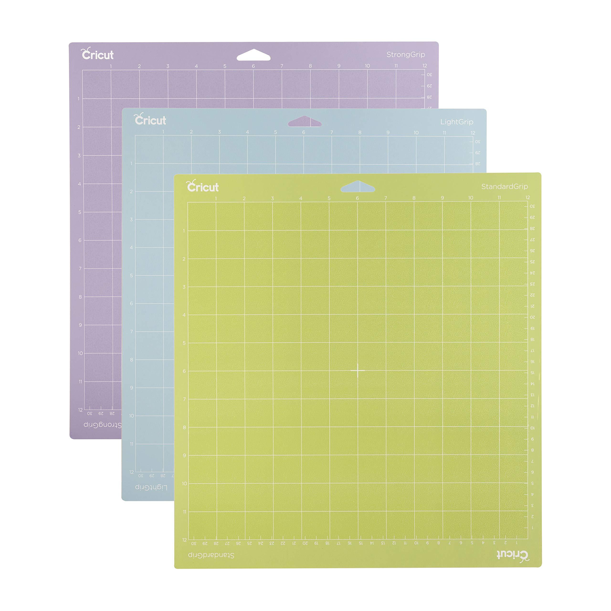 Cricut Variety Pack(1 StrongGrip, 1 LightGrip, 1 StandardGrip) Adhesive Cutting Mat 12"x12", Cutting Mat Maker Explore, Use with Light, Medium, & Heavy-Weight Materials, (3CT)