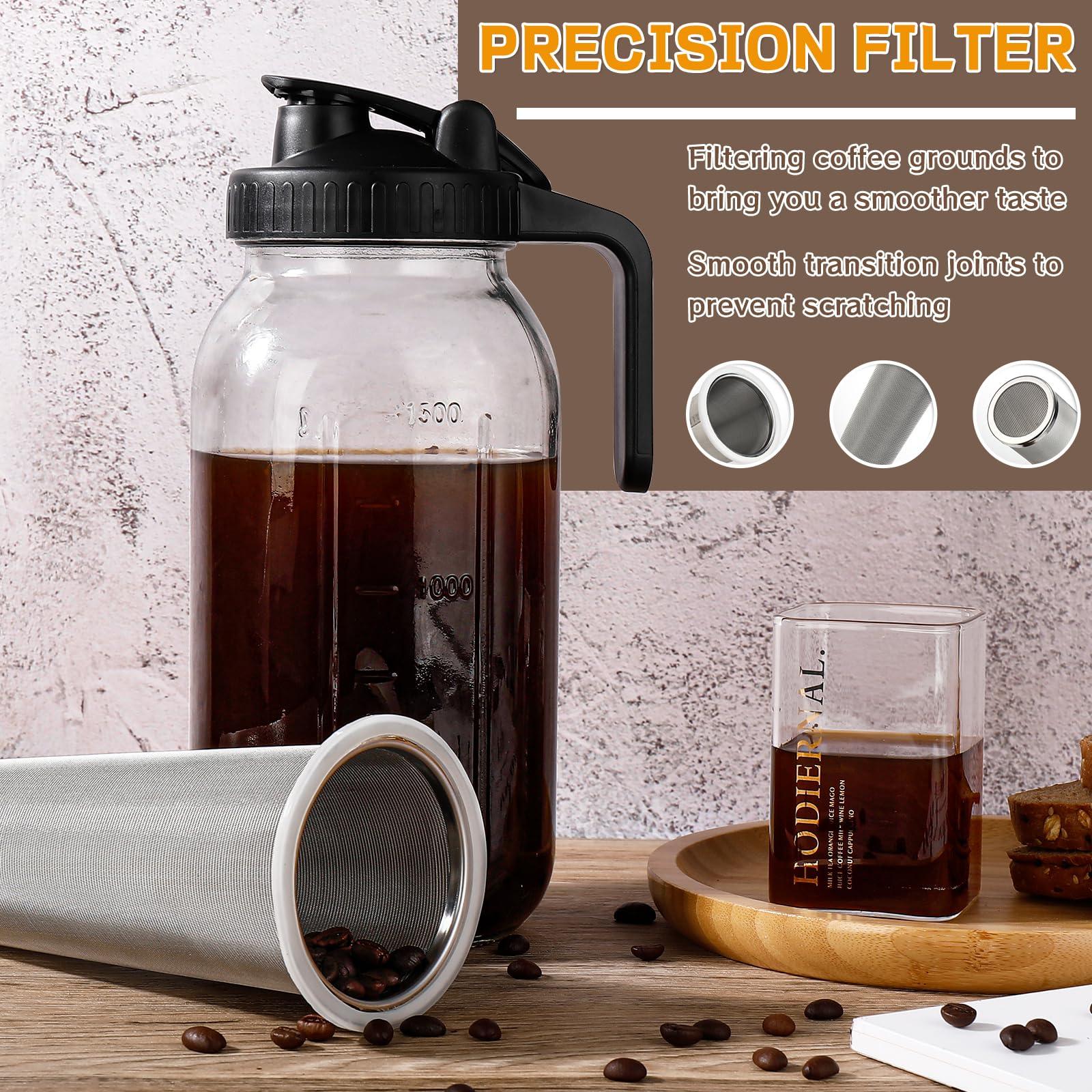 DWTS DANWEITESI Cold Brew Coffee Maker 64 oz,2-Quart Wide Mouth Cold Brew Maker with Stainless Steel Cold Brew Filter-Mason Jar Pitcher with Lid and Spout for Coffee,Iced Coffee Accessories(Black) - Image 4