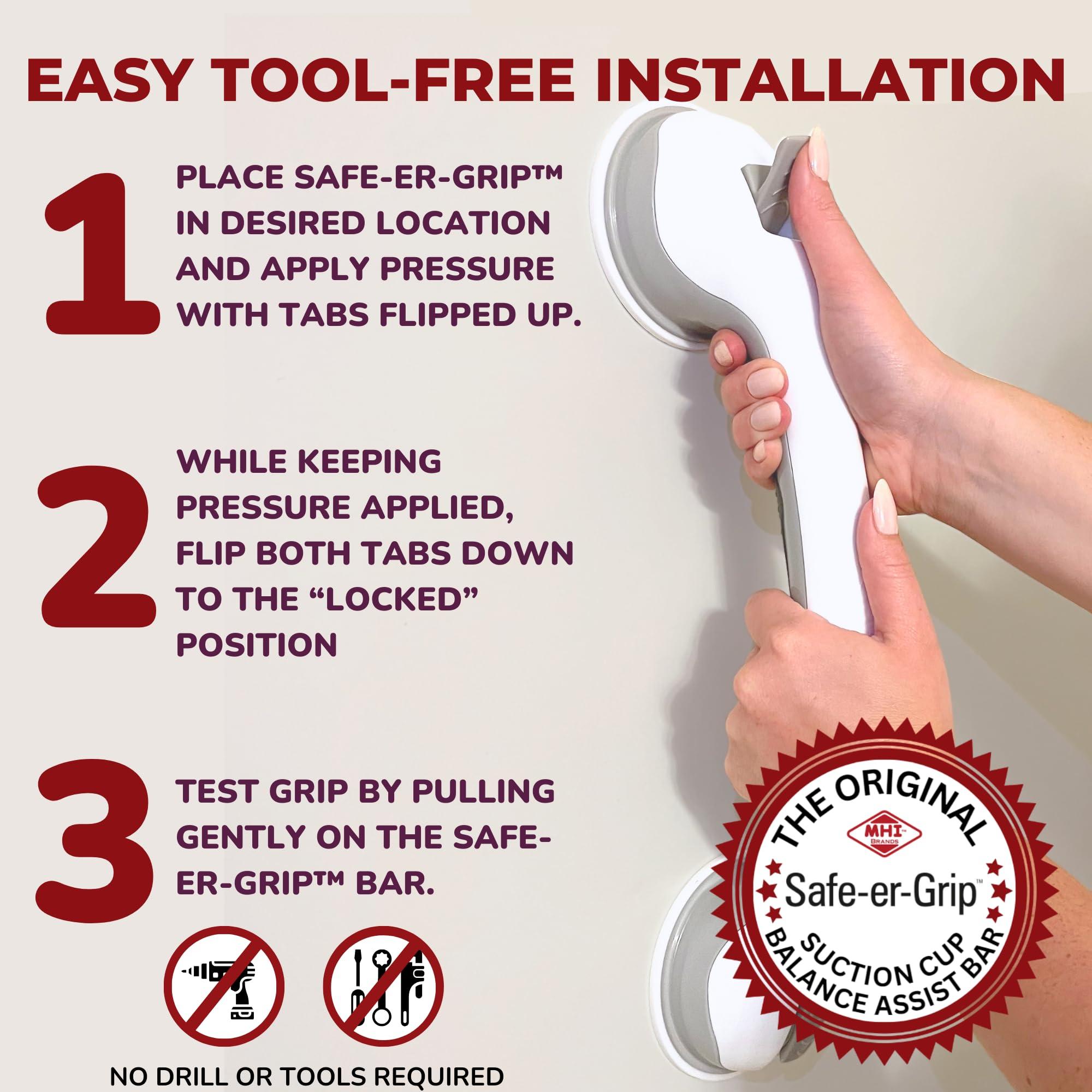 Safe-er-Grip Changing Lifestyles Suction Cup Grab Bars For Bathtubs & Showers; Safety Bathroom Assist Handle, White & Grey, 16 Inches - Image 2