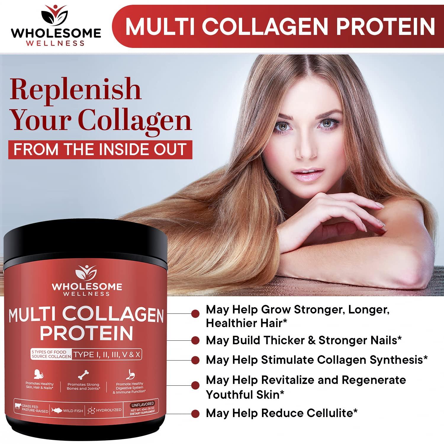 Wholesome Wellness Multi Collagen Protein Powder Hydrolyzed (Type I II III V X) Grass-Fed All-in-One Super Bone Broth + Peptides - Premium Blend of Beef, Chicken, Wild Fish, Eggshell, 58 Servings - Image 7