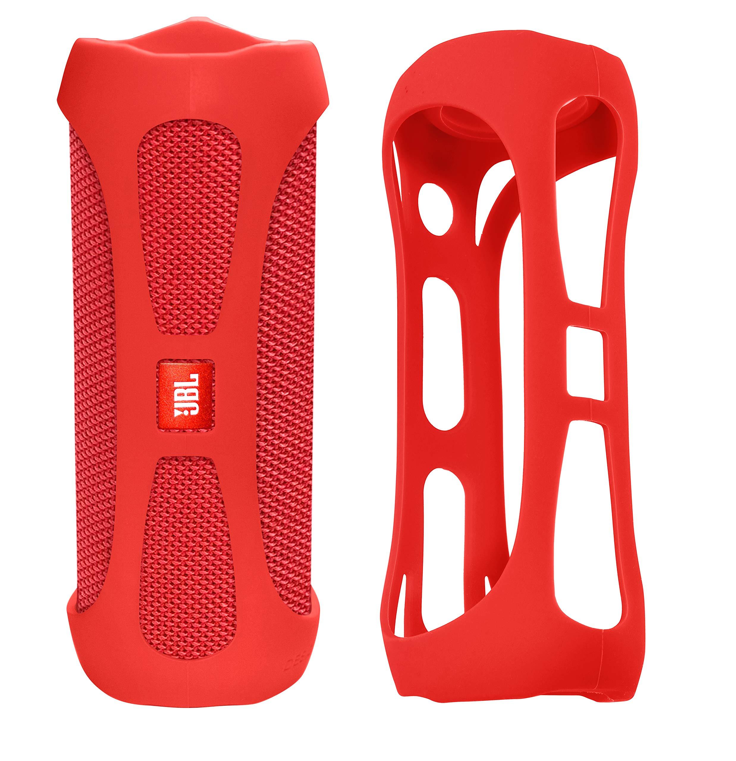 Silicone Cover Skin for JBL Flip 4 Waterproof Portable Bluetooth Speaker, by Alltravel, Portable Full Protection Solution, Customized Skin with Color and Shape Matching (Red)