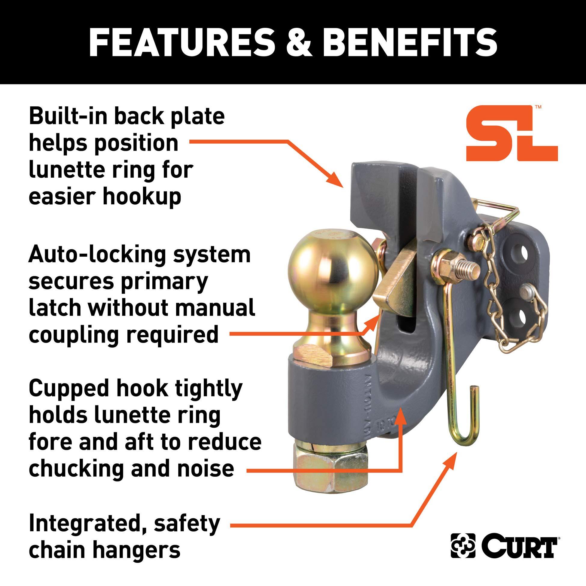 CURT 48410 SecureLatch 2-5/16-Inch Ball and Pintle Hitch Hook Combination, 20,000 Pounds, Mount Required - Image 3