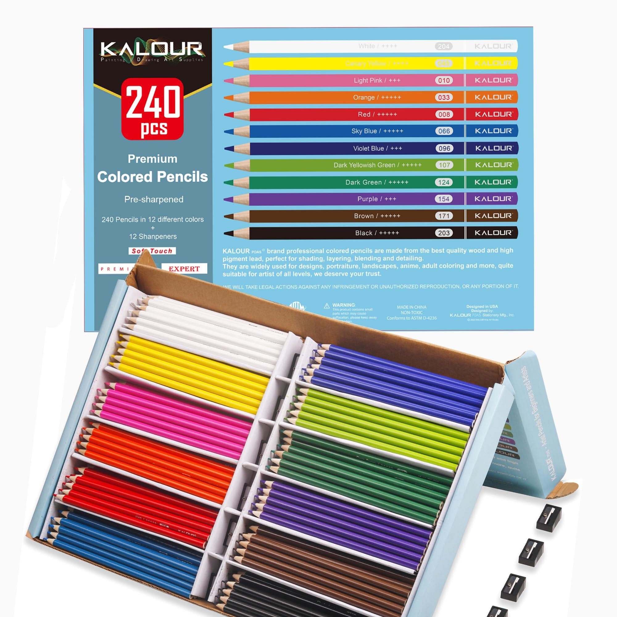 KALOUR Premium Colored Pencils Bulk,12 Assorted Vibrant Colors,240 Count Total,School Classroom Supplies For Kids Teachers,Pre-sharpened Artists Colored Pencils for Adult Coloring Book - Image 7