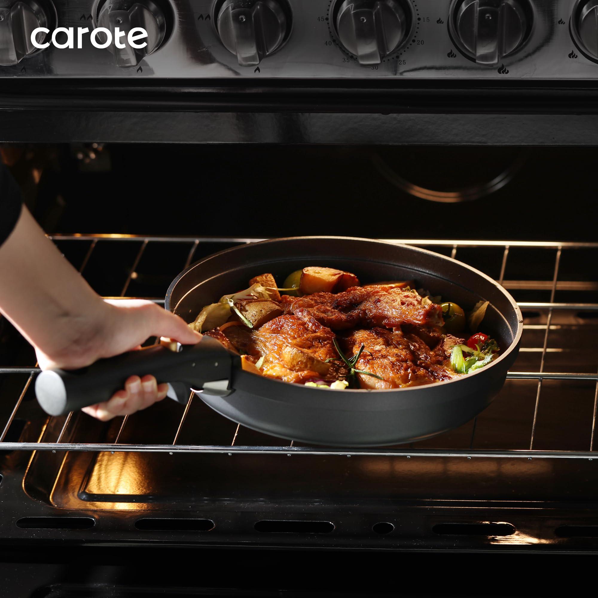 CAROTE 20pcs Pots and Pans Set Non Stick, Nonstick Cookware Set, Dishwasher/Oven/Fridge Safe Pots and Pans, Removable Handle RV Oven Safe Cookware, Induction Kitchen Set, Black - Image 4