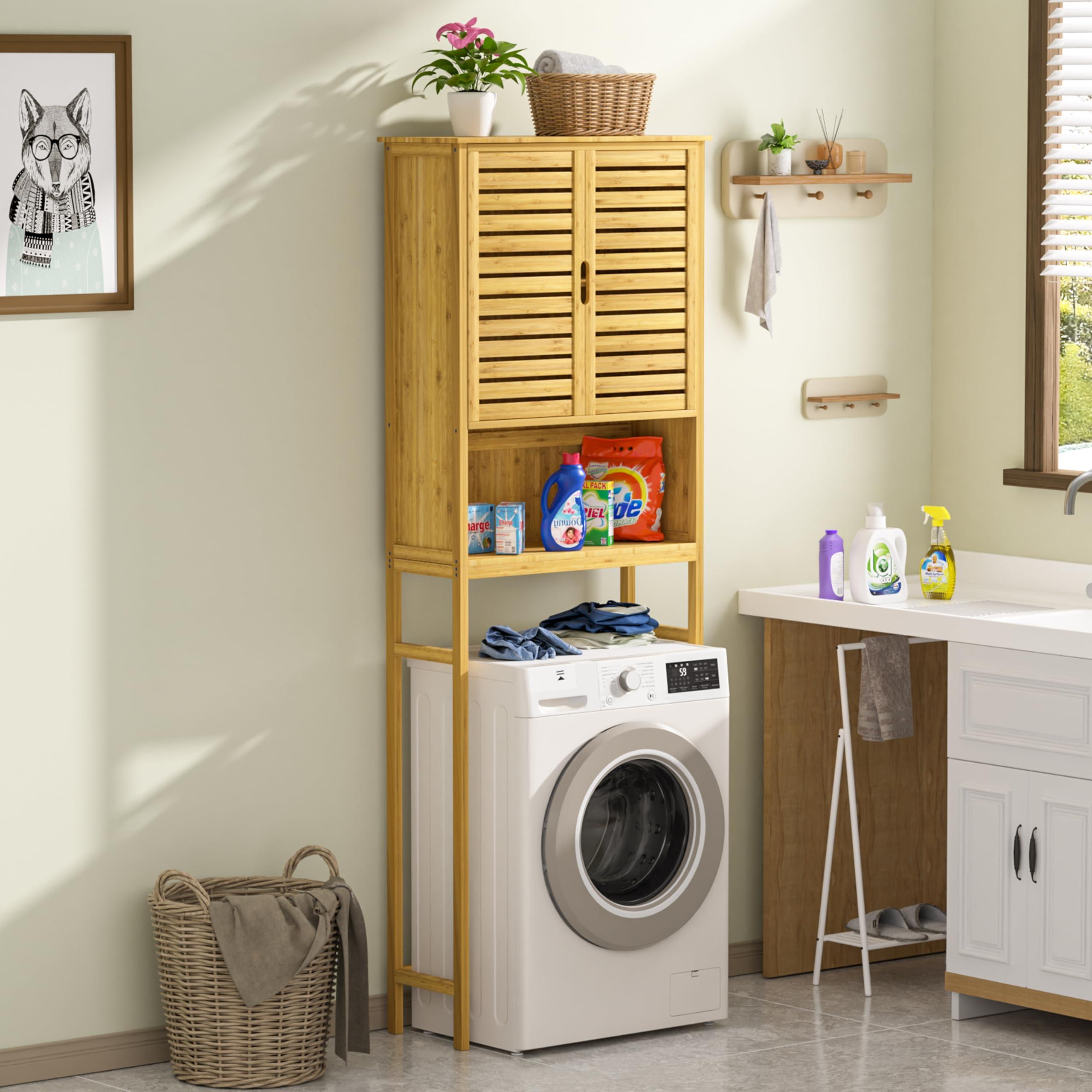 VEIKOU Over The Toilet Storage Cabinet, Bamboo Over Toilet Storage with Removable Shelf, Bathroom Freestanding Over The Toilet Storage with Open Storage, Natural - Image 3