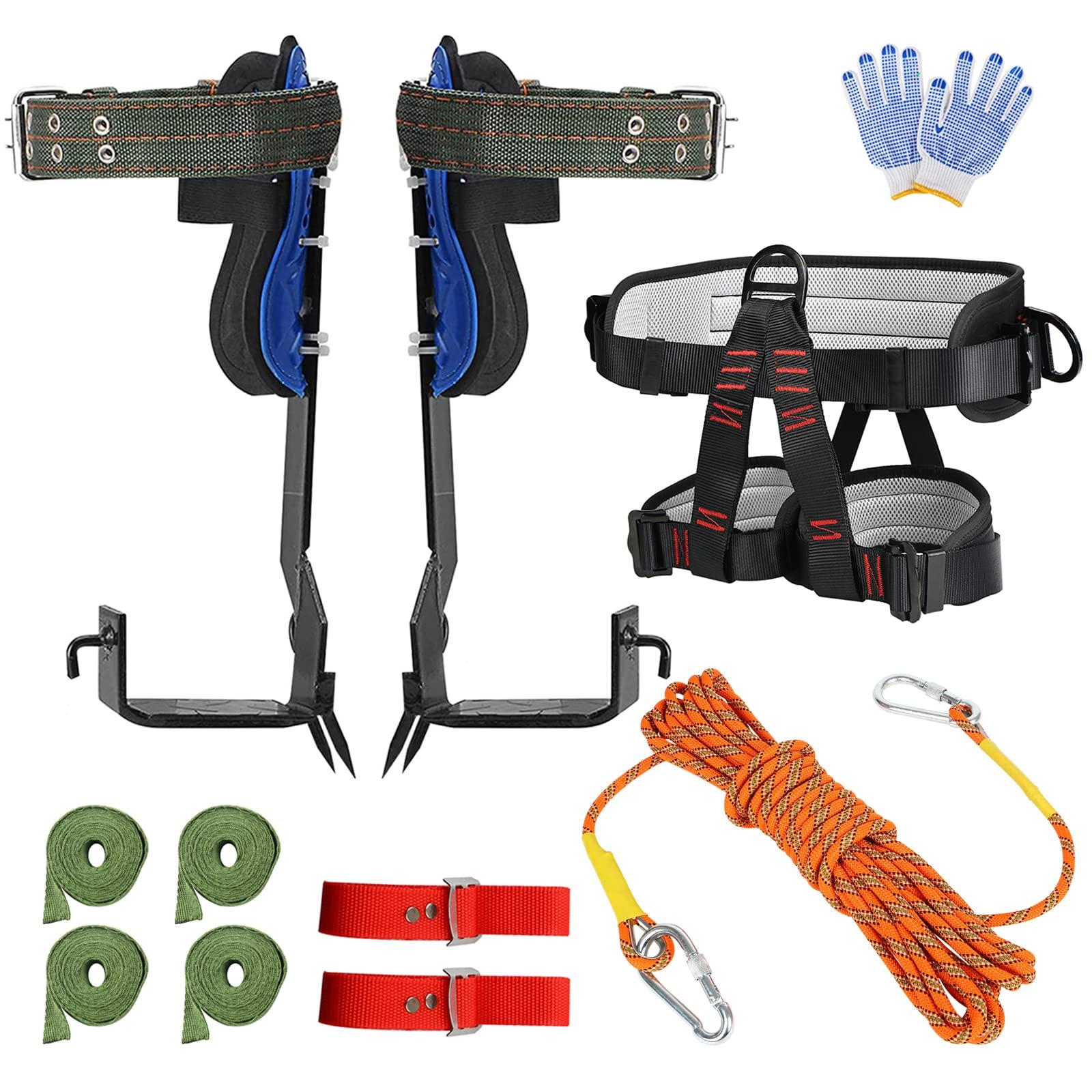 JATCSG Tree Climbing Spikes Set, Tree Climbing Gear with Adjustable Climbing Belt and Upgrade Rope, 304 Stainless Steel Tree Climbing Kit for Sports, Working, Jungle Survival, Picking Fruit