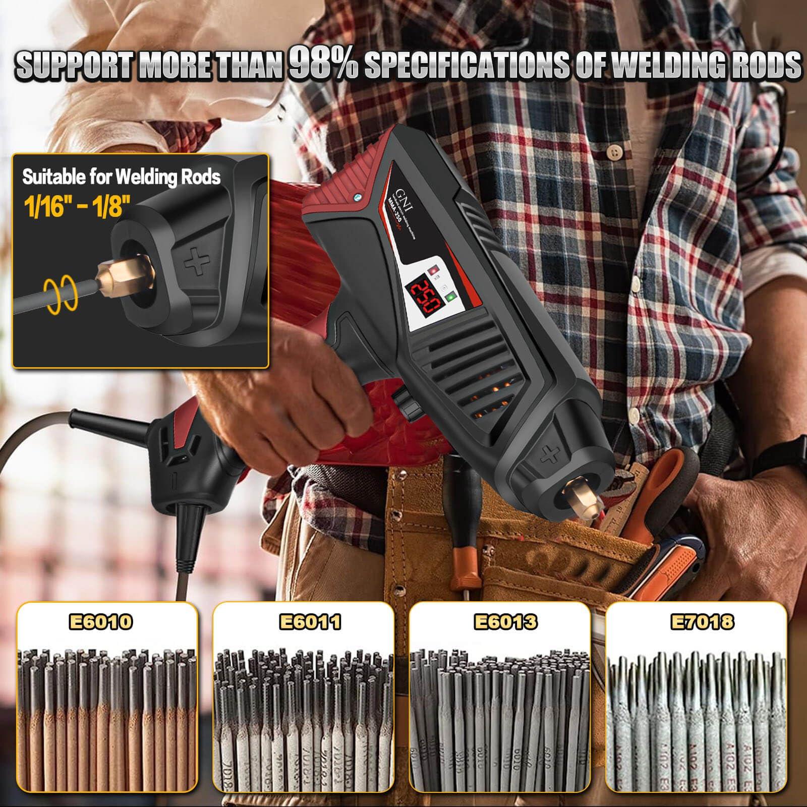 GNI Welding Machine Handheld, Portable Welder Machine 110V 250A with Toolbox, 10PCS Rods Stick Welder for 1/16"-1/8" Rod, IGBT Inverter LCD Digital Display Hand Held Welder with Arc Force Anti-stick - Image 4